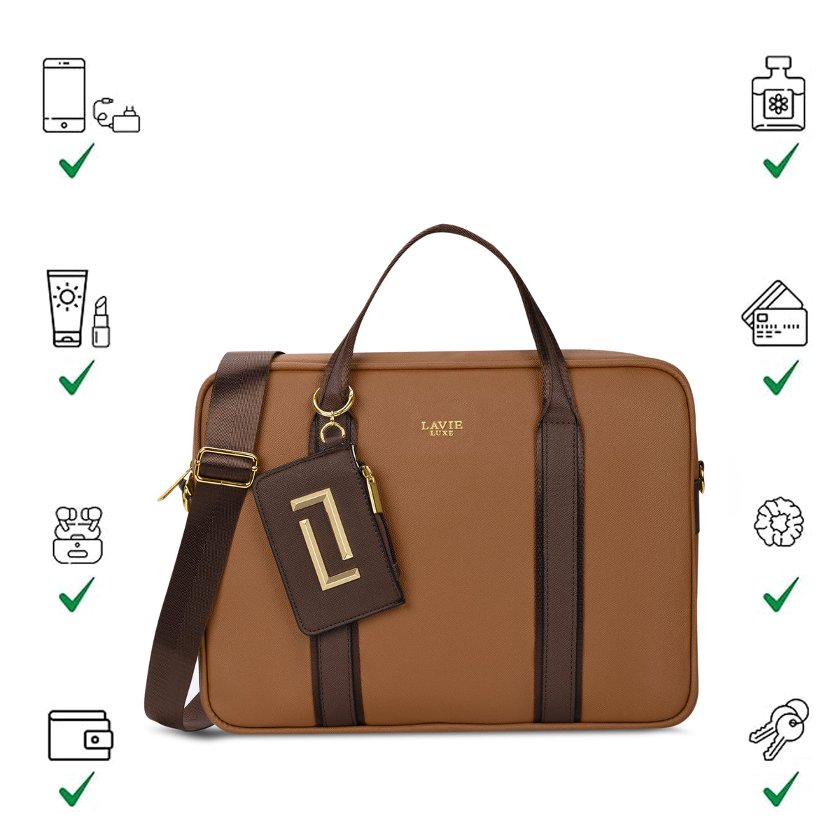 Delicaff 1 Compartment Large Tan Laptop Handbag
