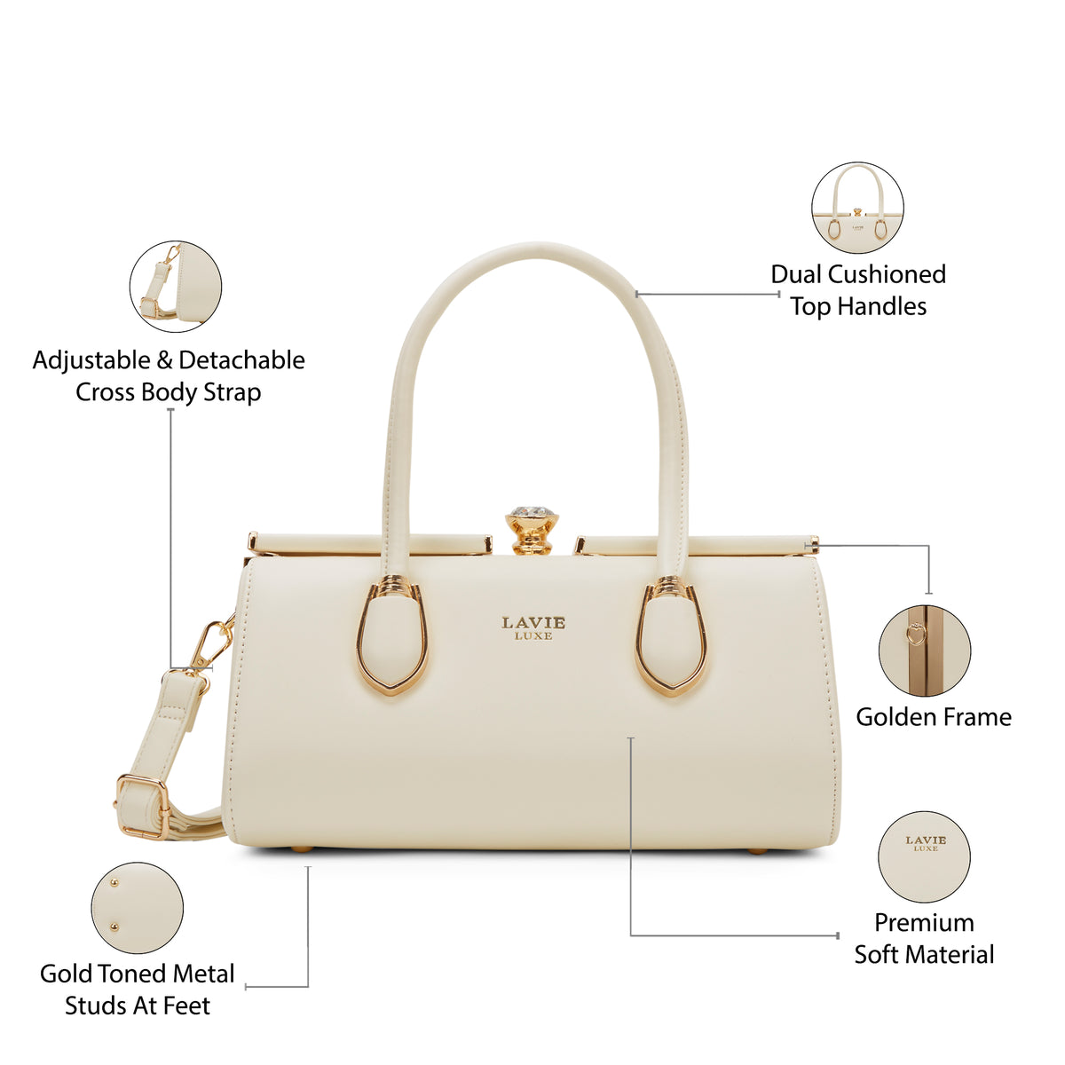 Dazzle Medium Off White Handbag