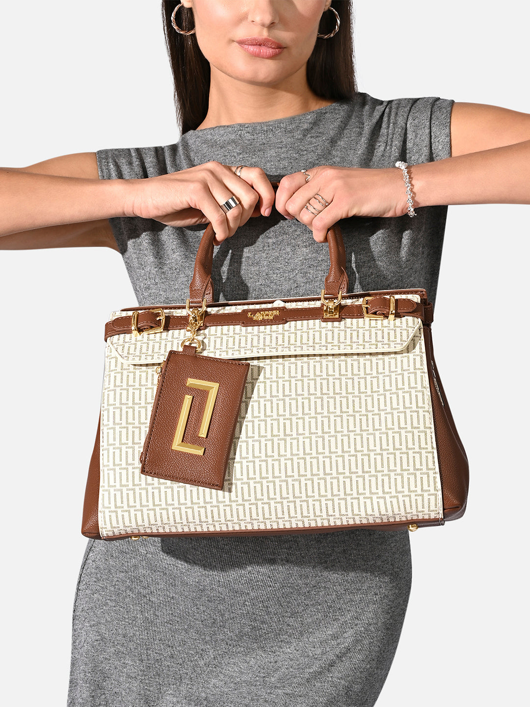 Monogram Cindy Horizontal Medium Satchel Bag White