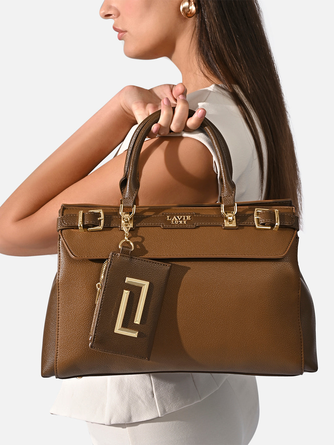 Duo Cindy Horizontal Medium Satchel Bag Tan