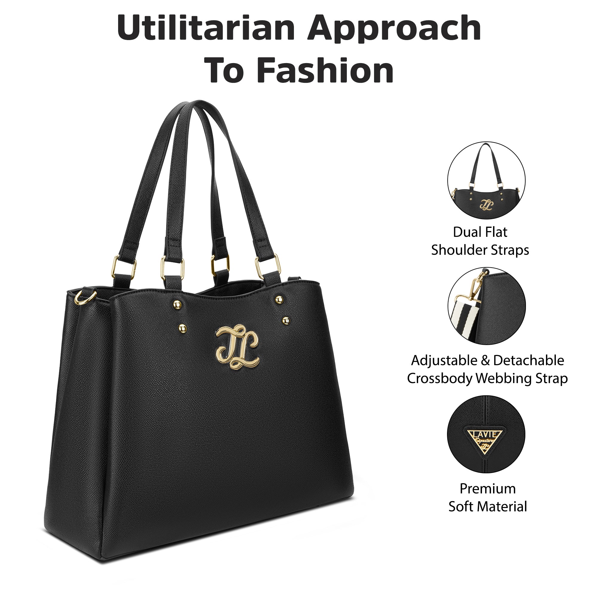 Albany 3 Compartment Medium Satchel Bag Black