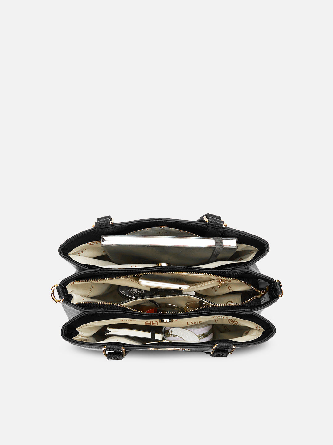 Albany 3 Compartment Medium Satchel Bag Black