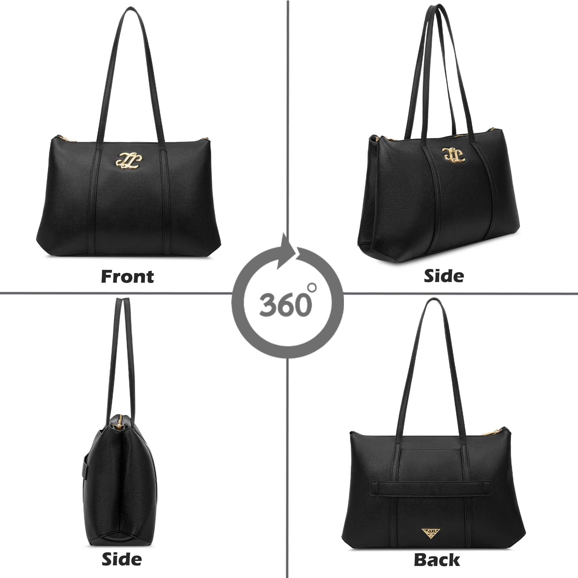 Evans 3 Compartment Large Tote Bag Black