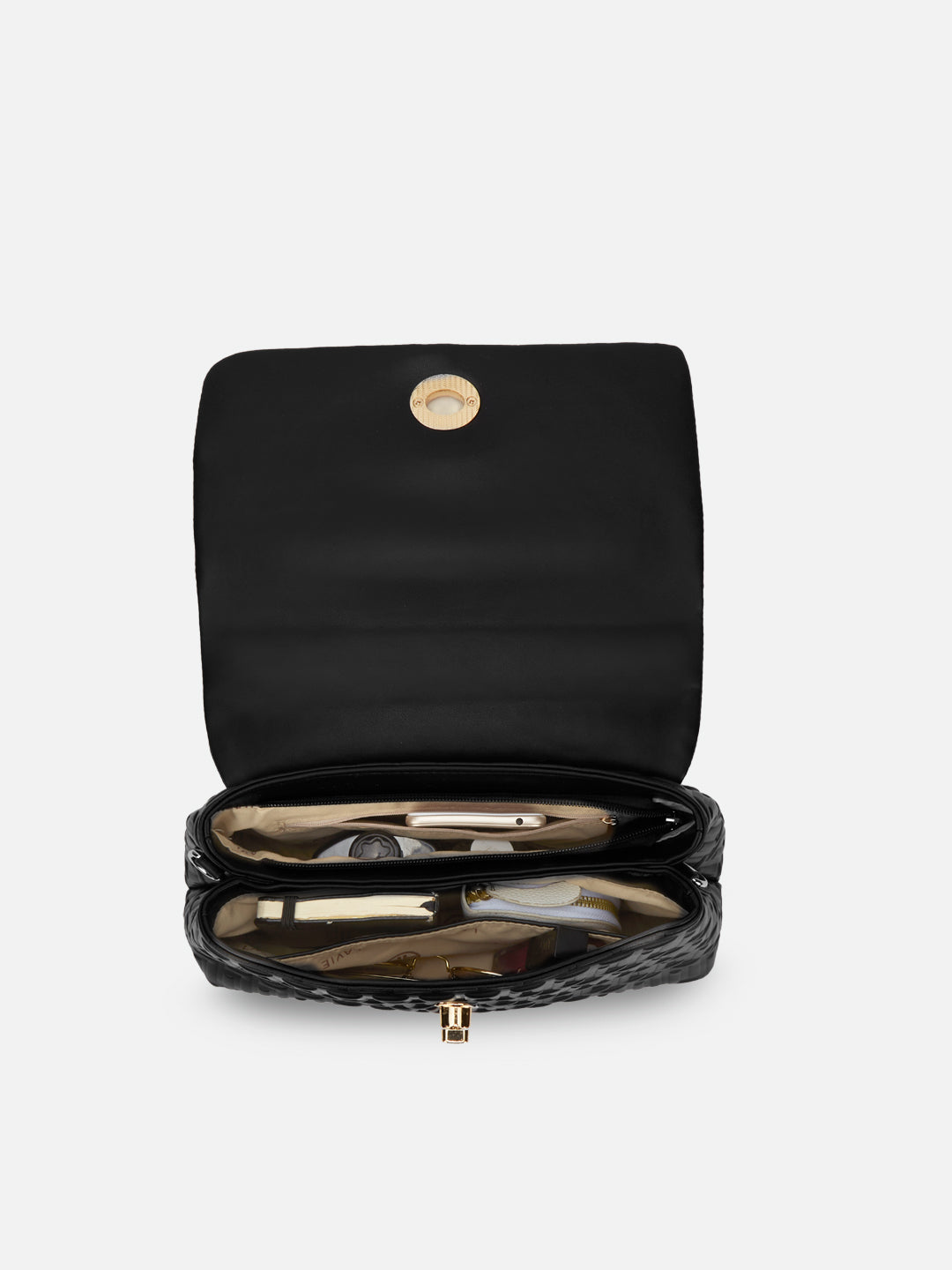 Chaney Medium Flap Satchel Bag Black