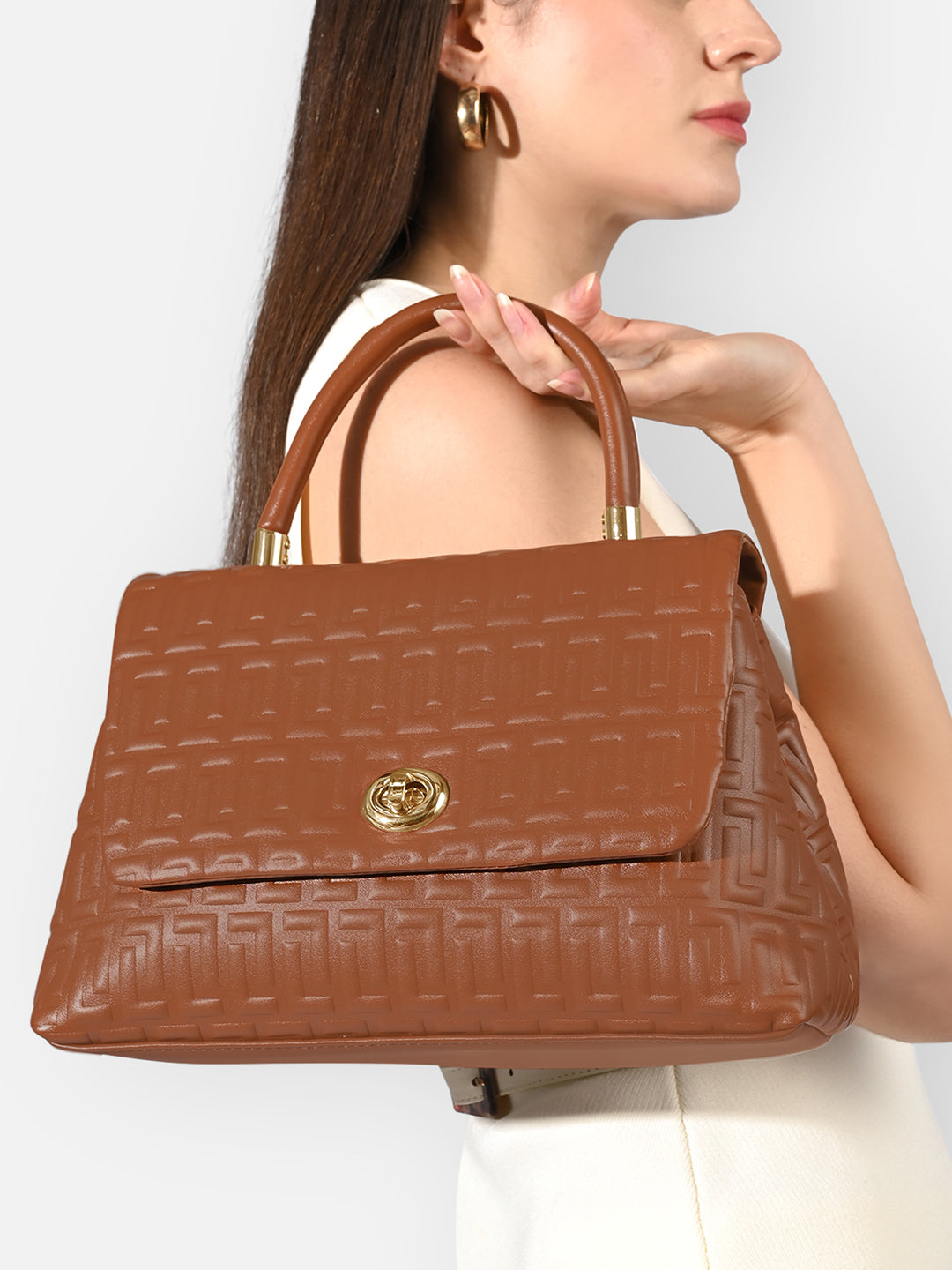 Chaney Medium Flap Satchel Bag Tan