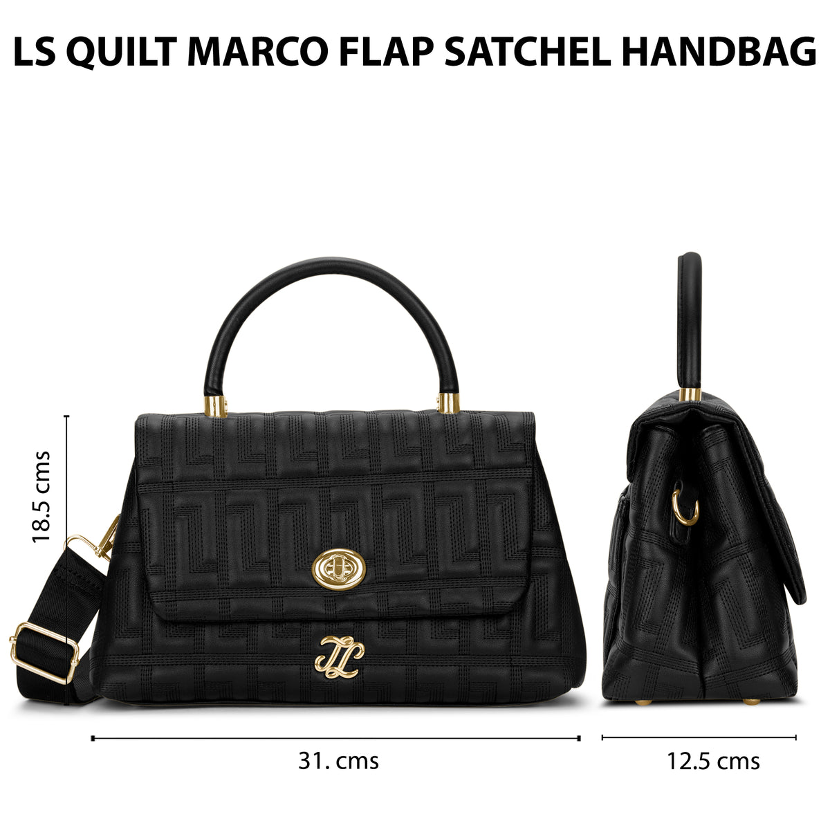Quilt Marco Flap Medium 'S Ladies Handbag Black