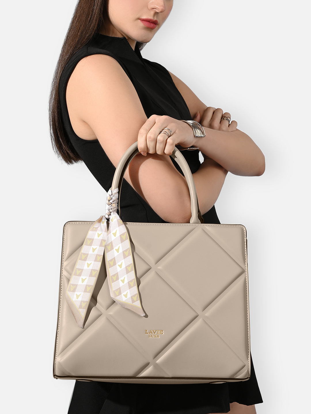 Quare Large Satchel Bag Beige