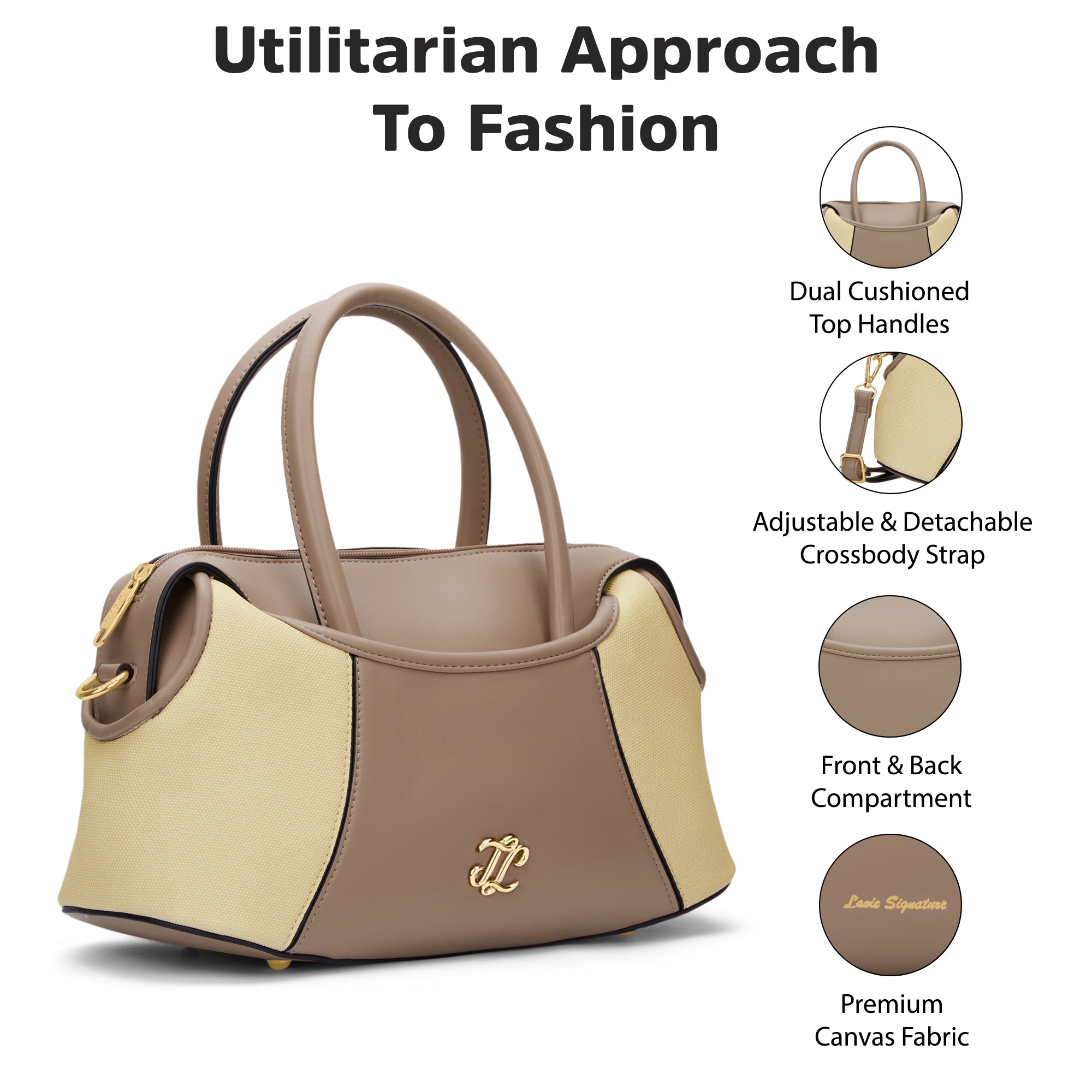 Canva Horizontal Medium Satchel Bag Beige