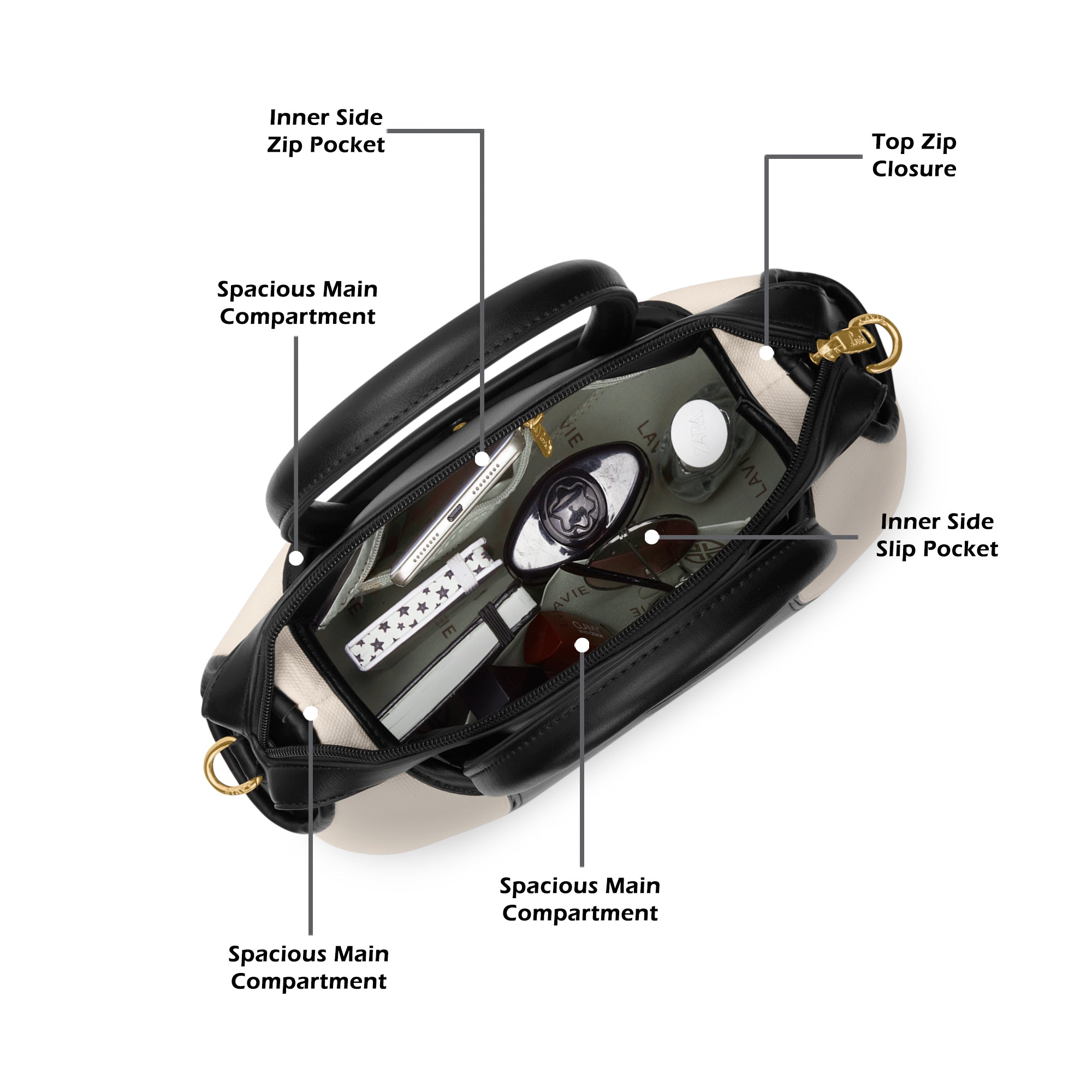 Canva Horizontal Medium Satchel Bag Off White