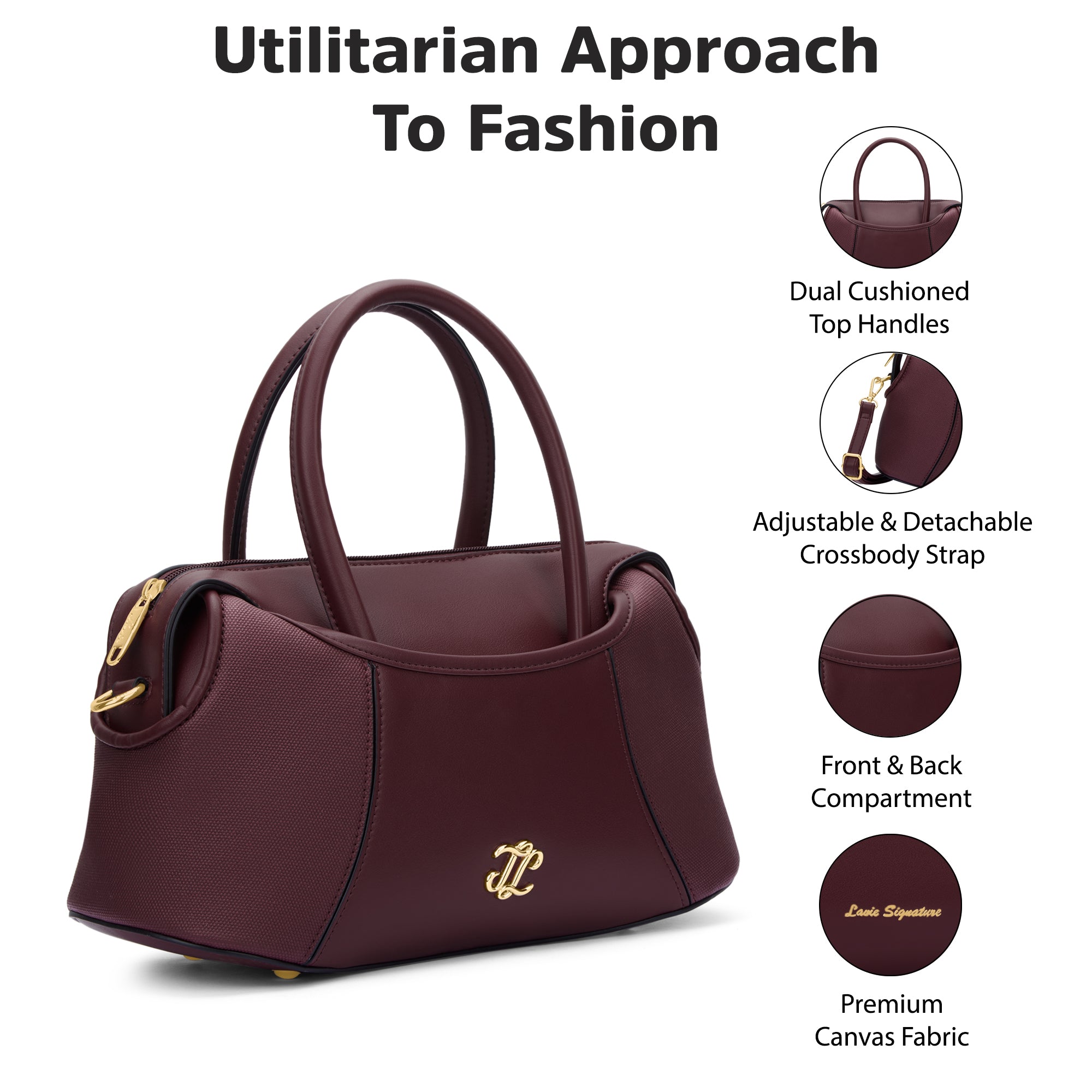 Canva Horizontal Medium Satchel Bag Wine