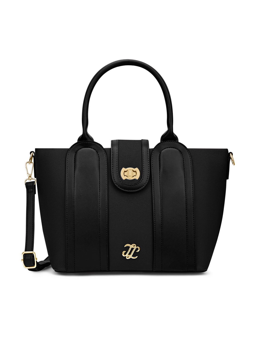 Canva Lock Large Satchel Bag Black