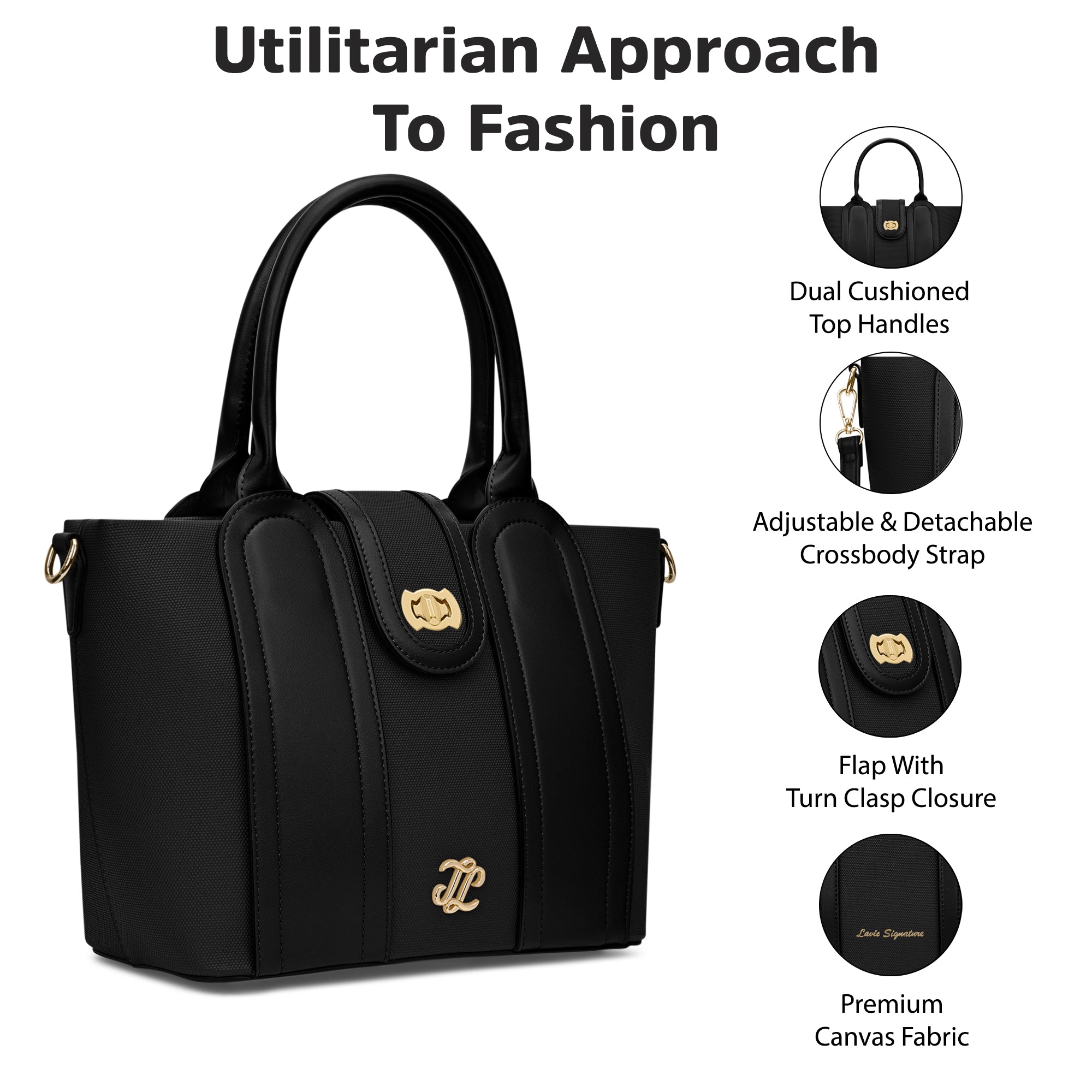 Canva Lock Large Satchel Bag Black