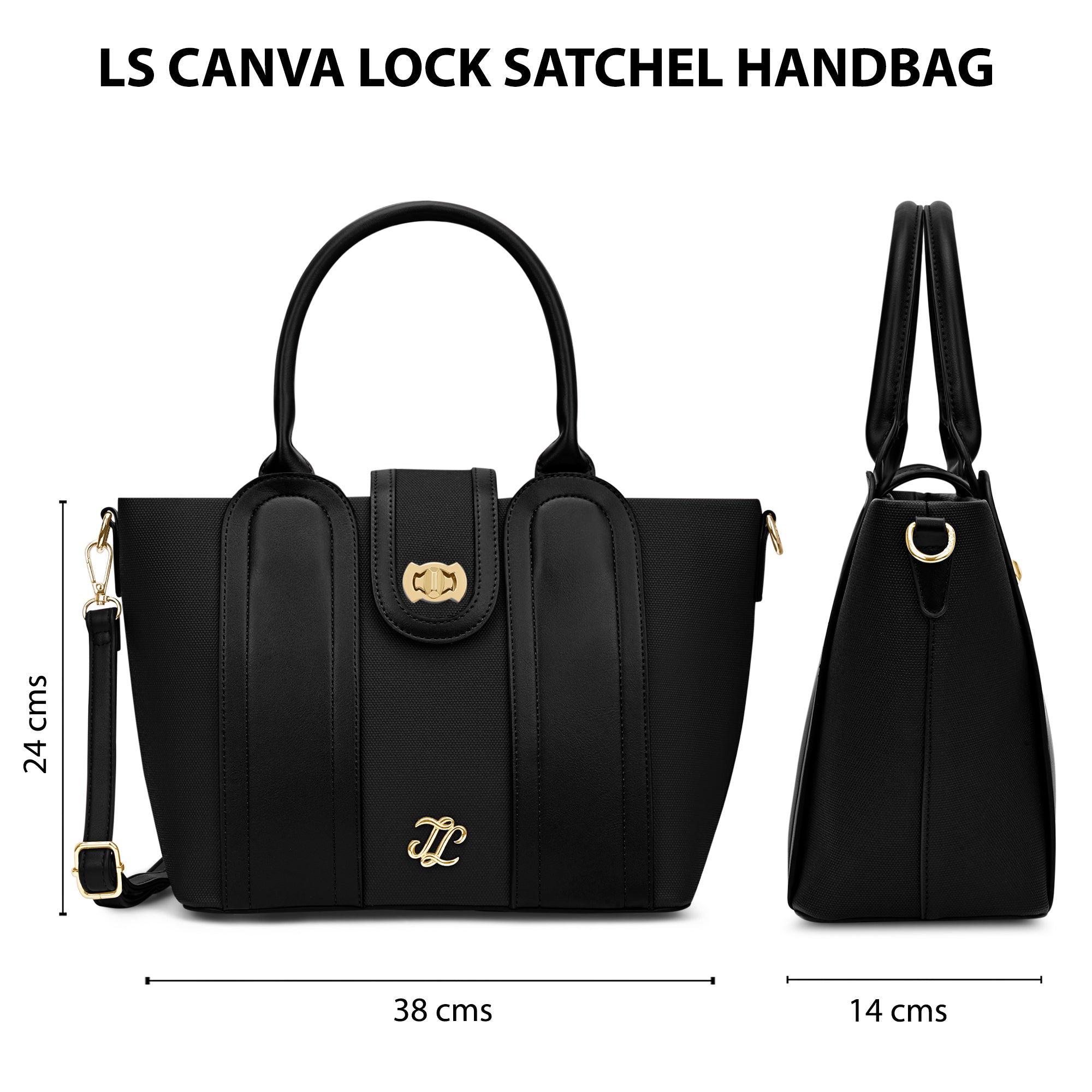 Canva Lock Large Satchel Bag Black
