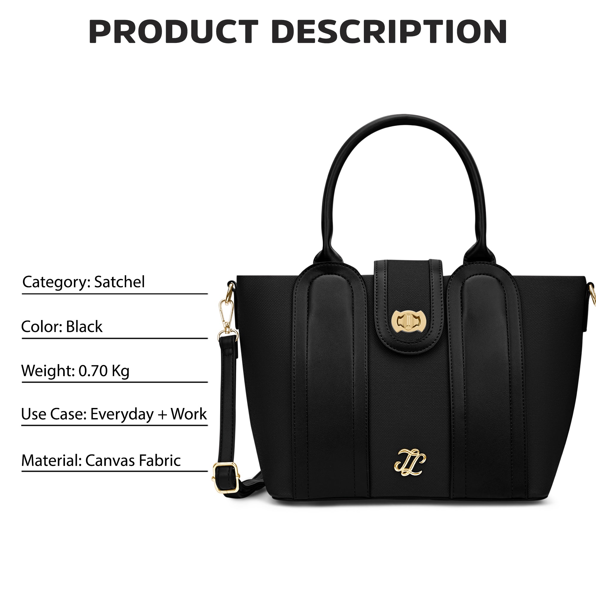 Canva Lock Large Satchel Bag Black