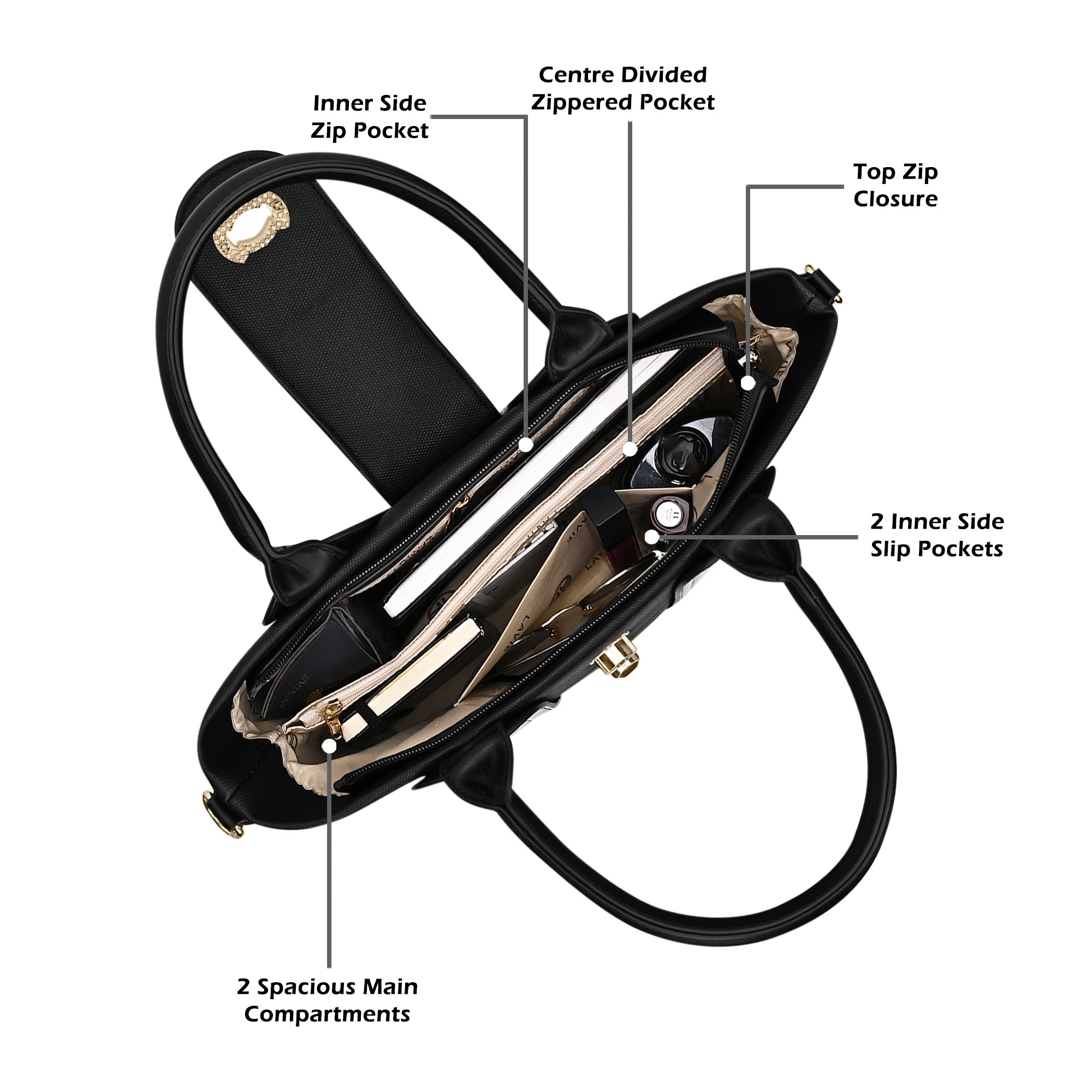 Canva Lock Large Satchel Bag Black