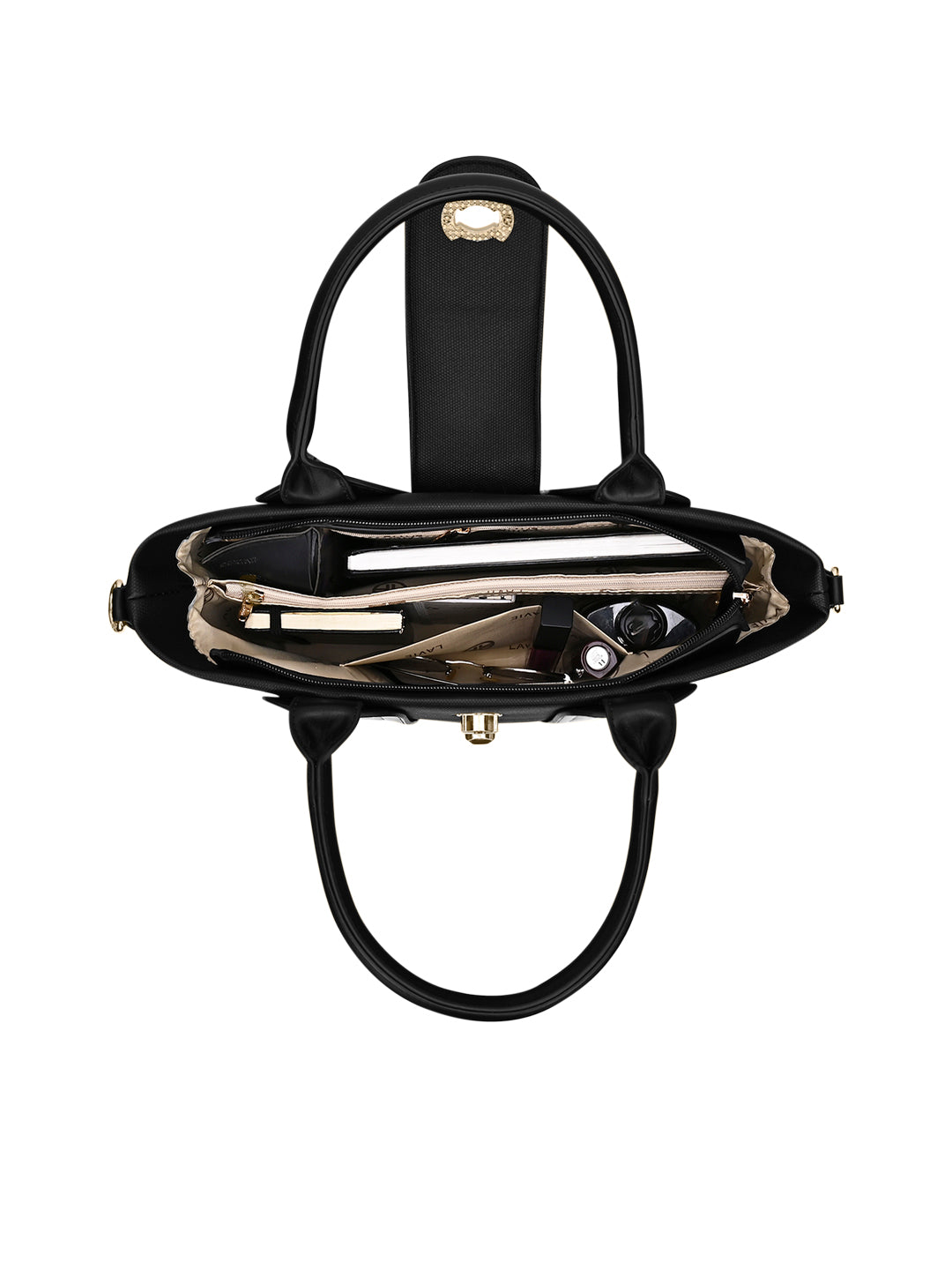 Canva Lock Large Satchel Bag Black