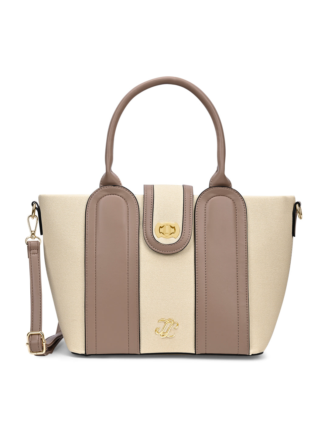 Canva Lock Large Satchel Bag Beige