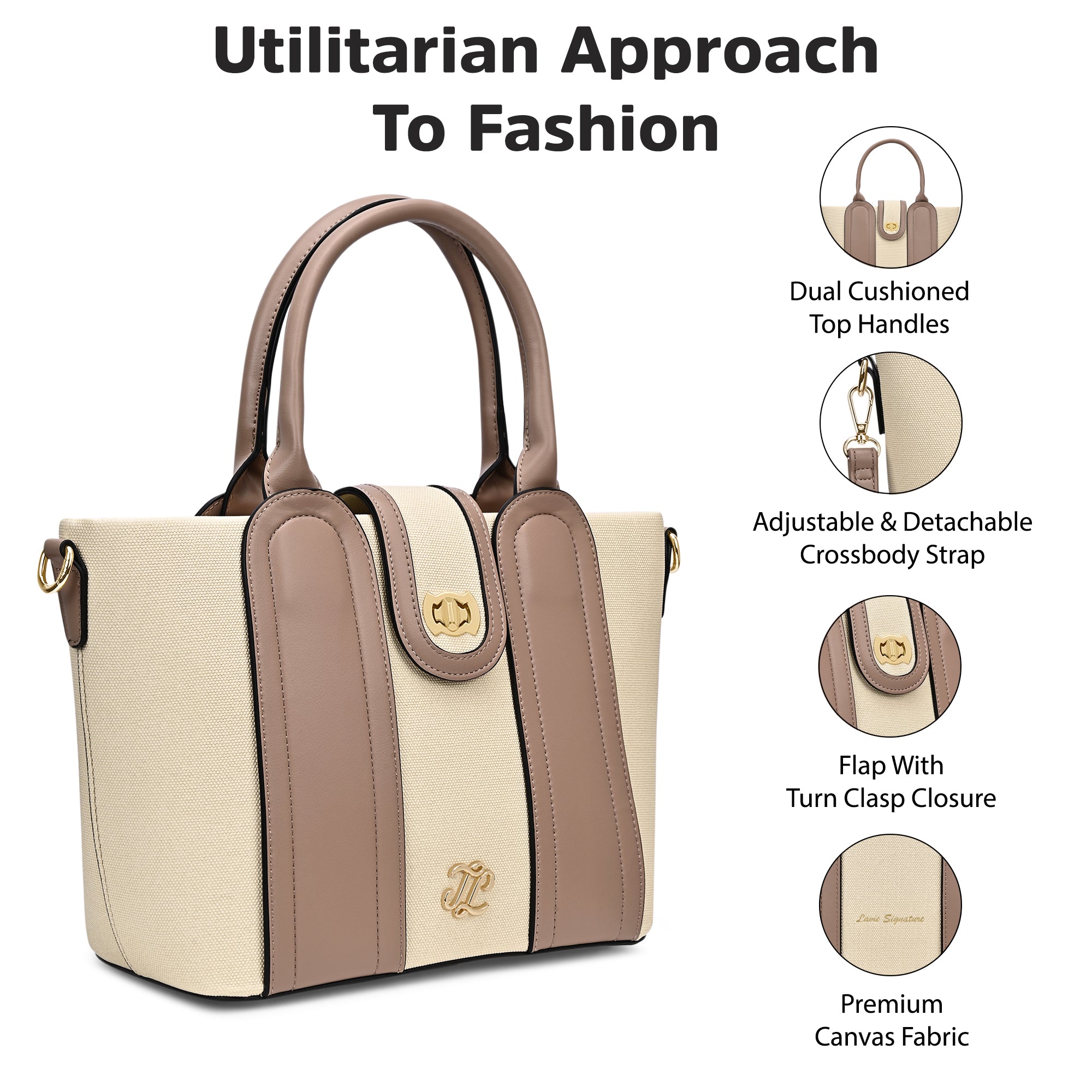 Canva Lock Large Satchel Bag Beige
