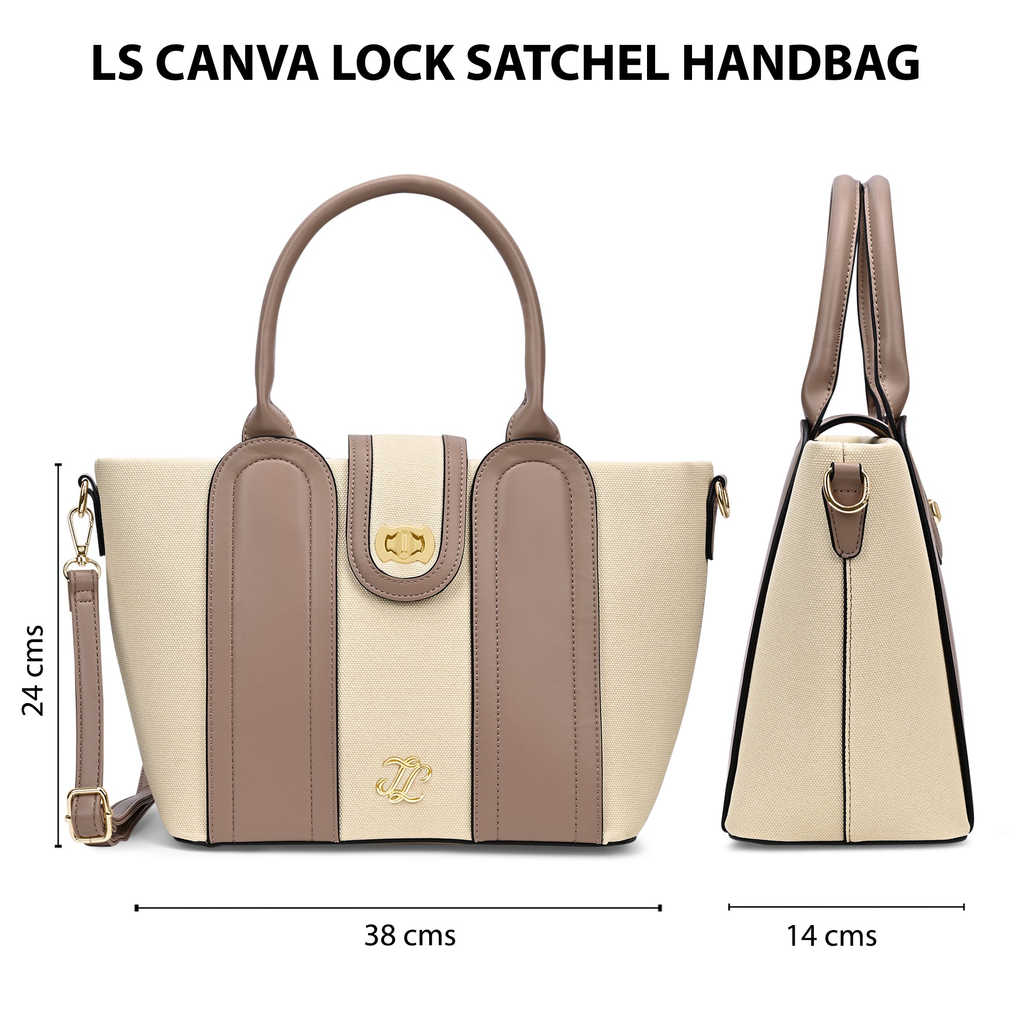 Canva Lock Large Satchel Bag Beige
