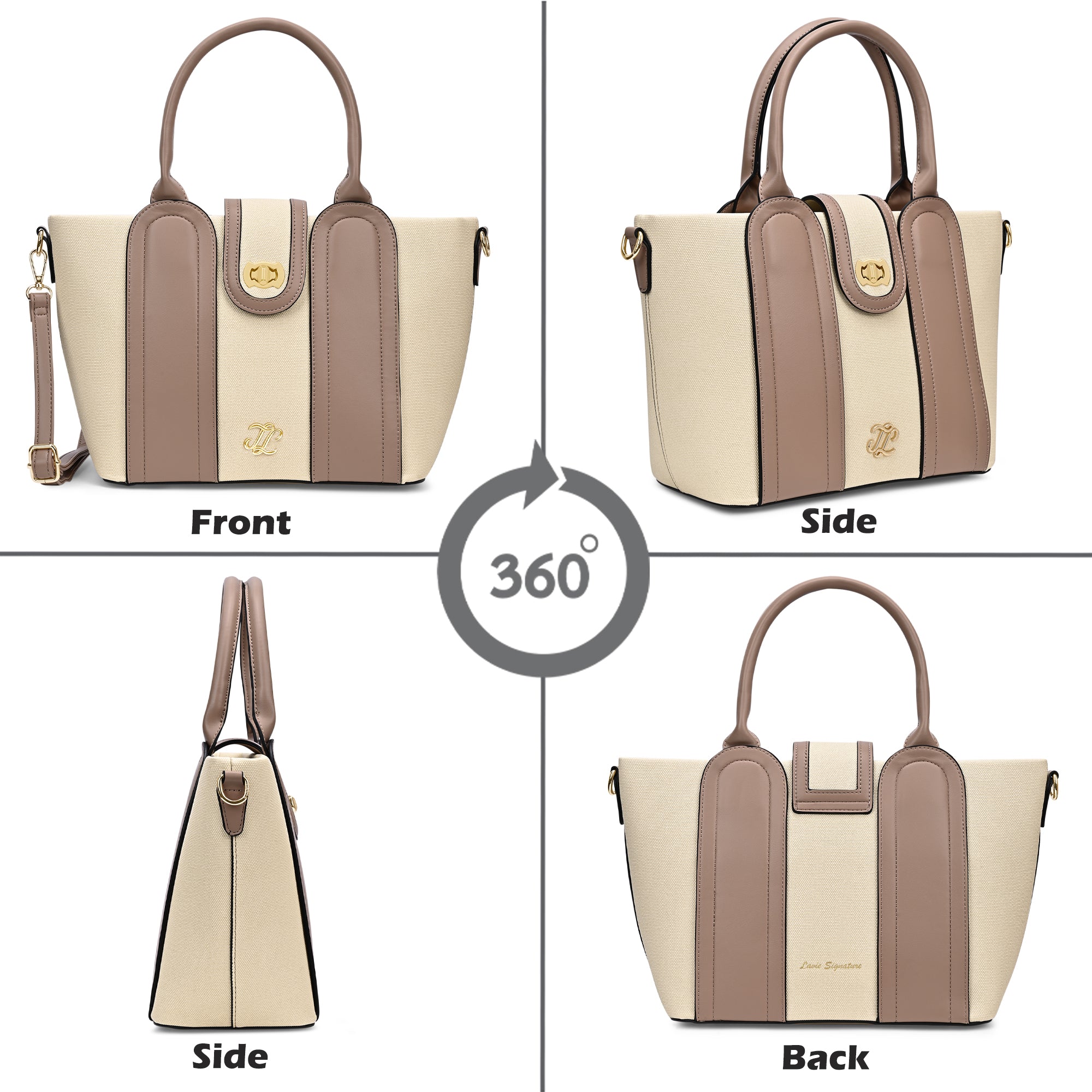 Canva Lock Large Satchel Bag Beige
