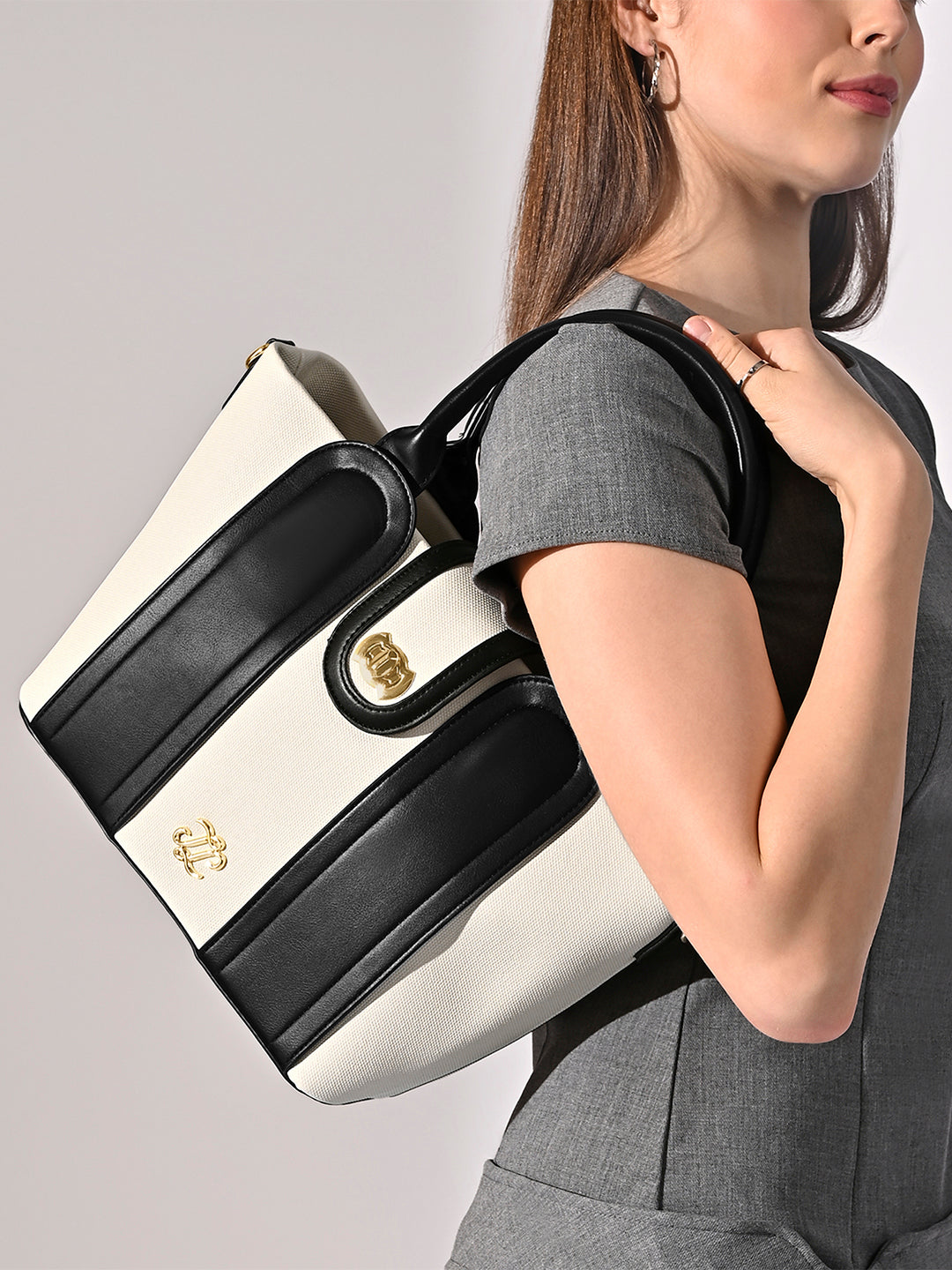 Canva Lock Large Satchel Bag Off White