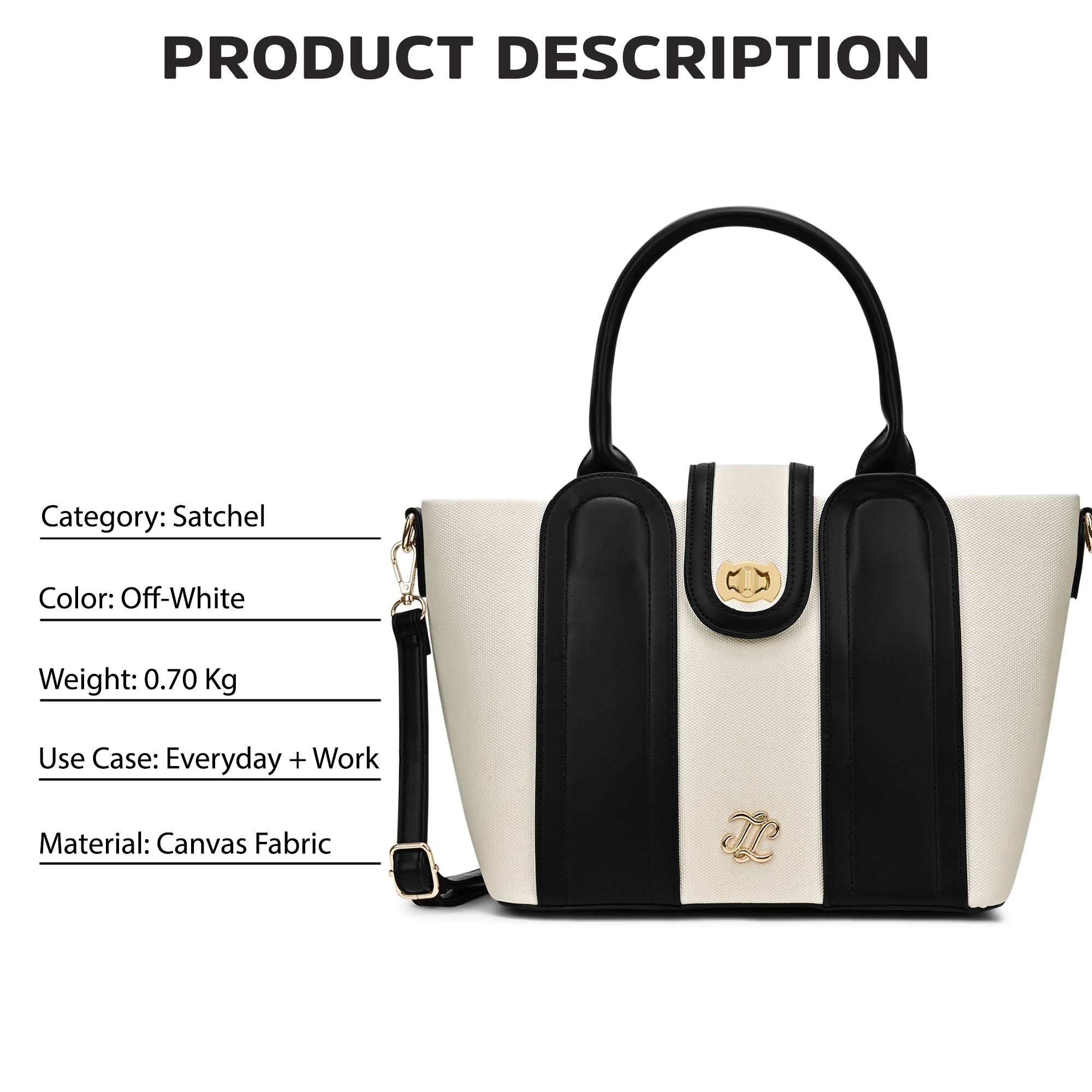 Canva Lock Large Satchel Bag Off White