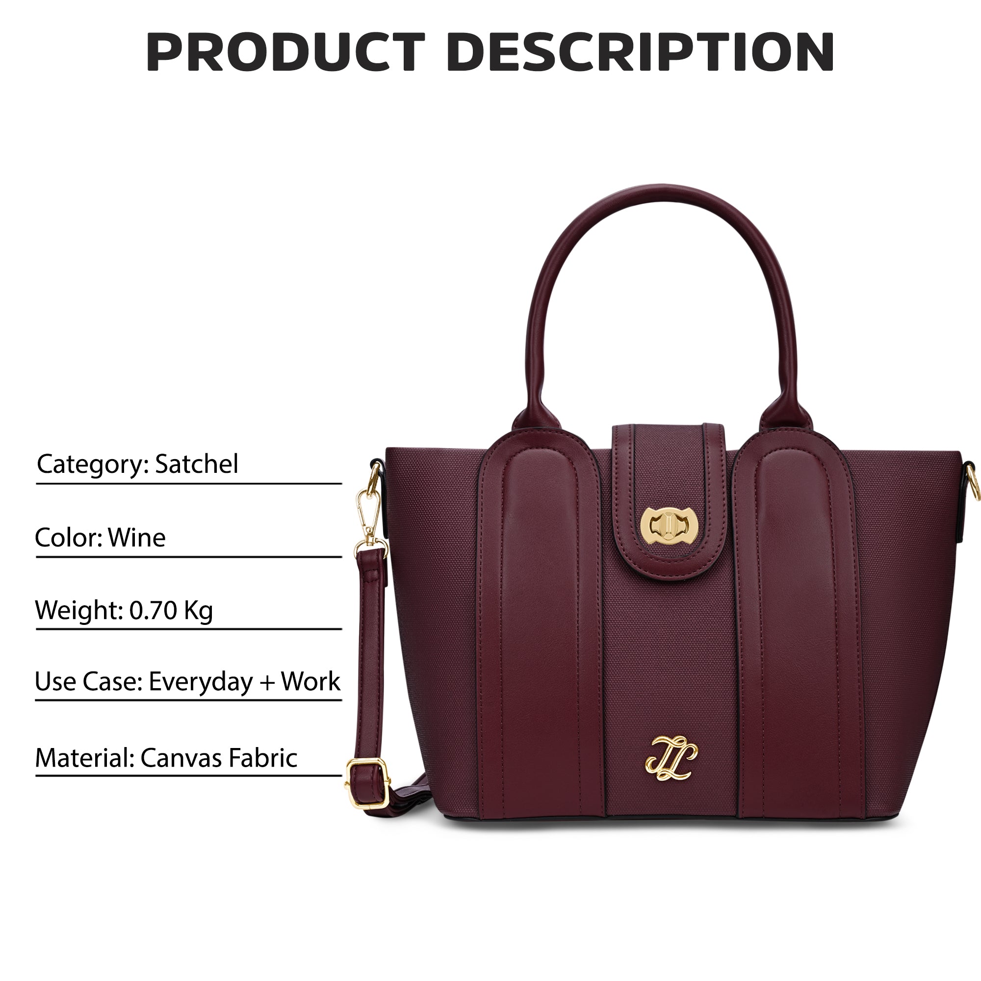 Canva Lock Large Satchel Bag Wine