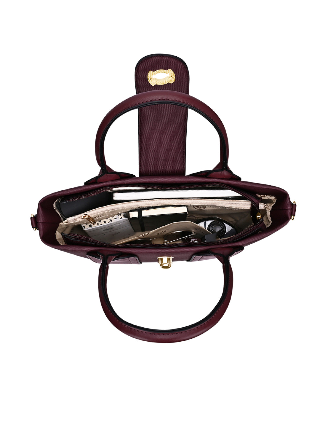 Canva Lock Large Satchel Bag Wine