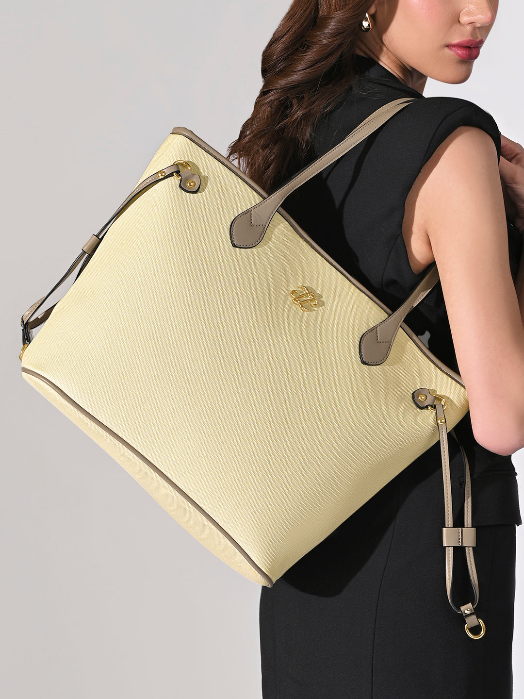 Canva Laptop Large Tote Bag Beige