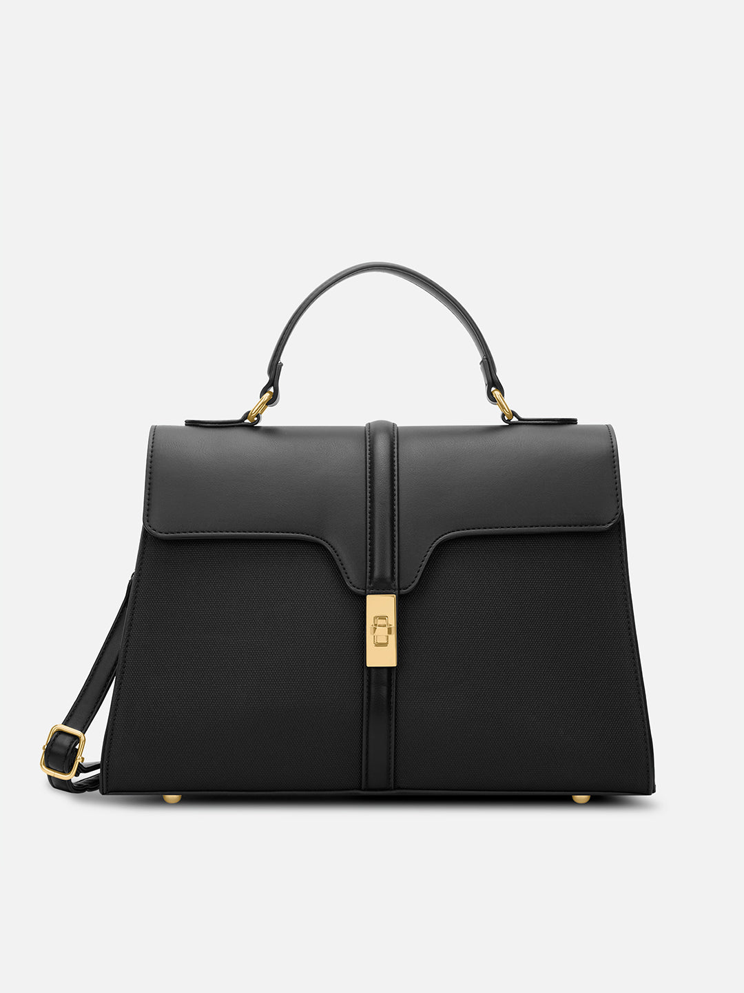 Canva Flap Medium Satchel Bag Black