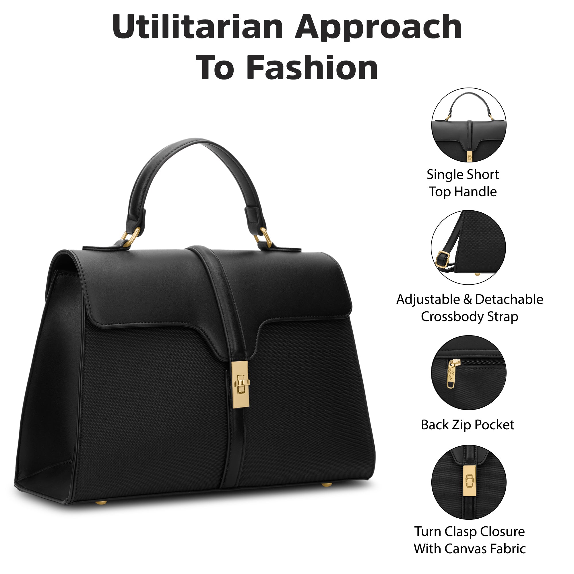 Canva Flap Medium Satchel Bag Black