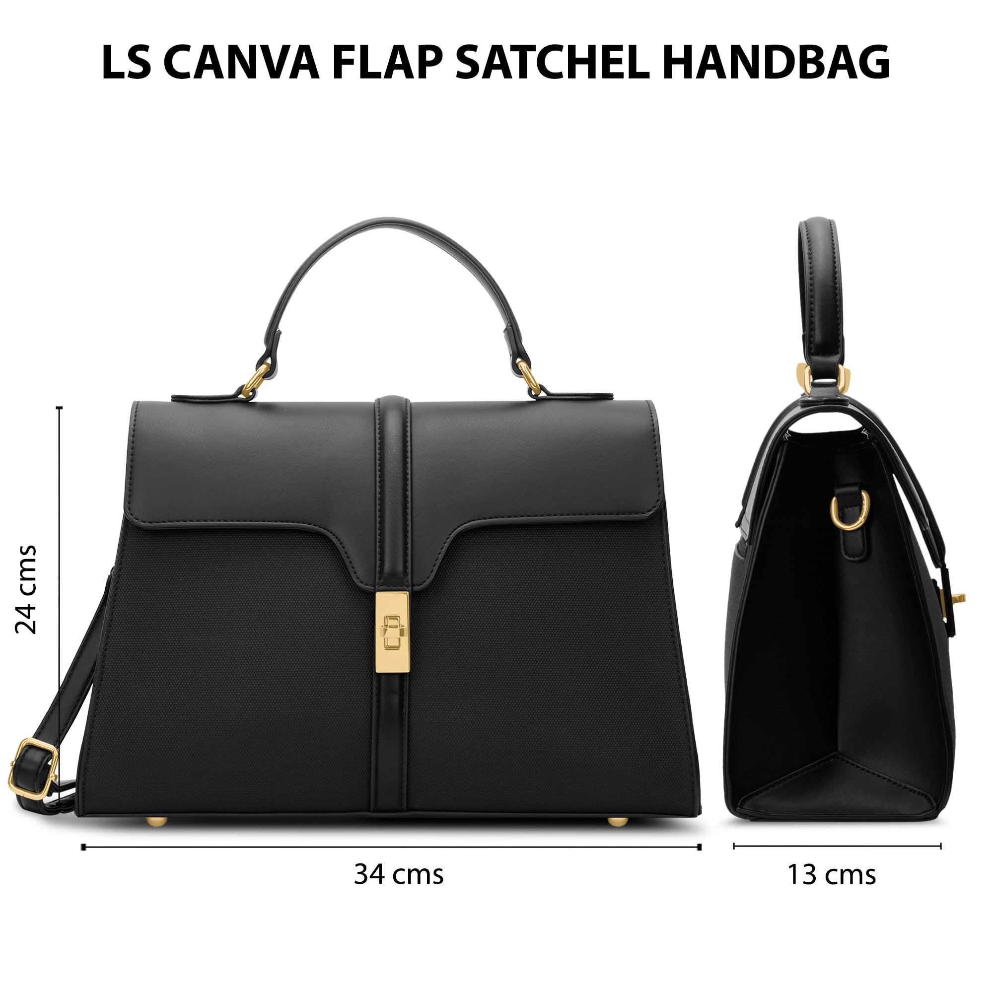 Canva Flap Medium Satchel Bag Black