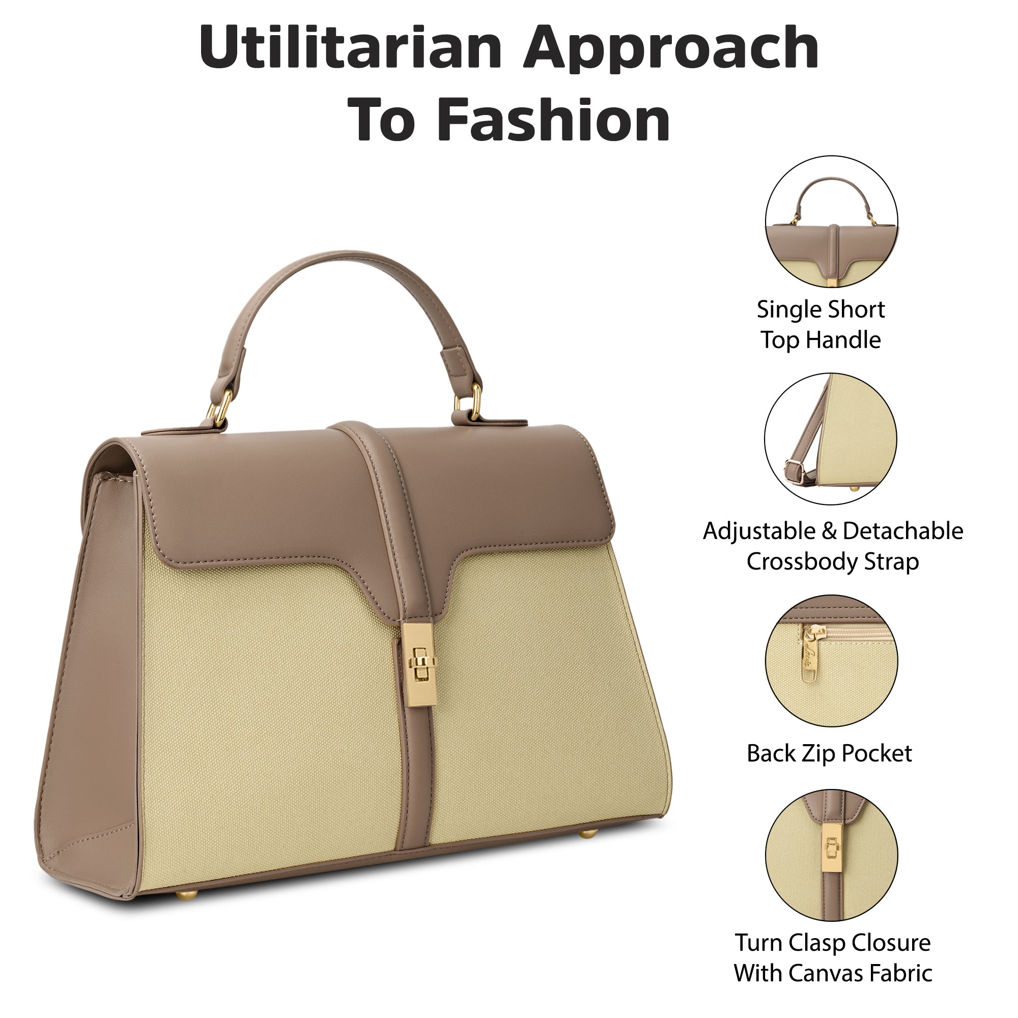 Canva Flap Medium Satchel Bag Beige