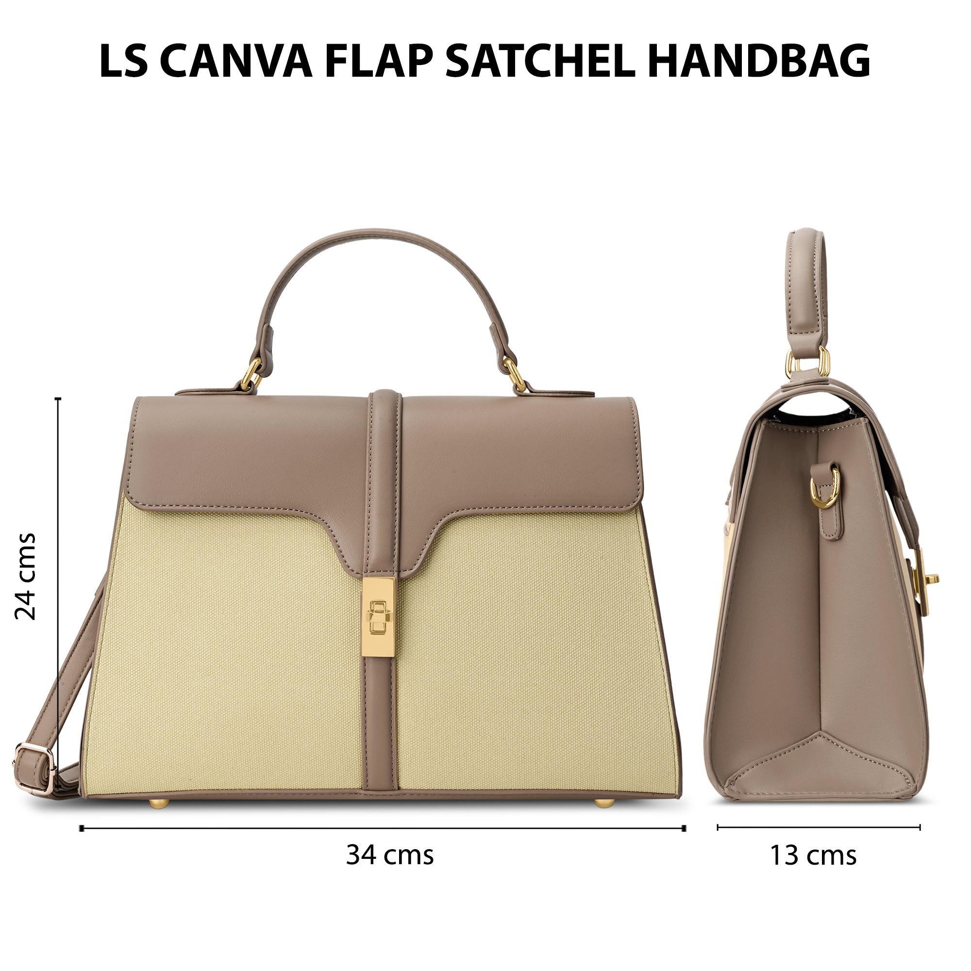 Canva Flap Medium Satchel Bag Beige