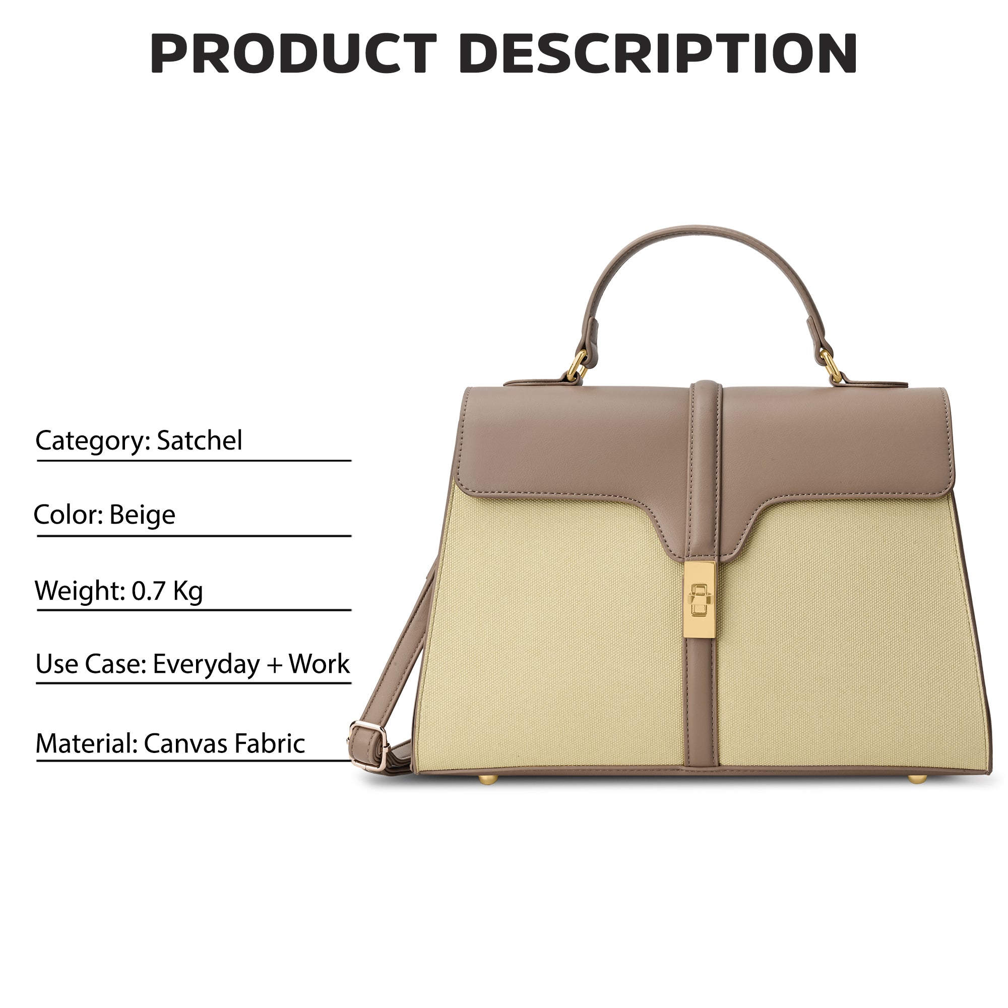 Canva Flap Medium Satchel Bag Beige