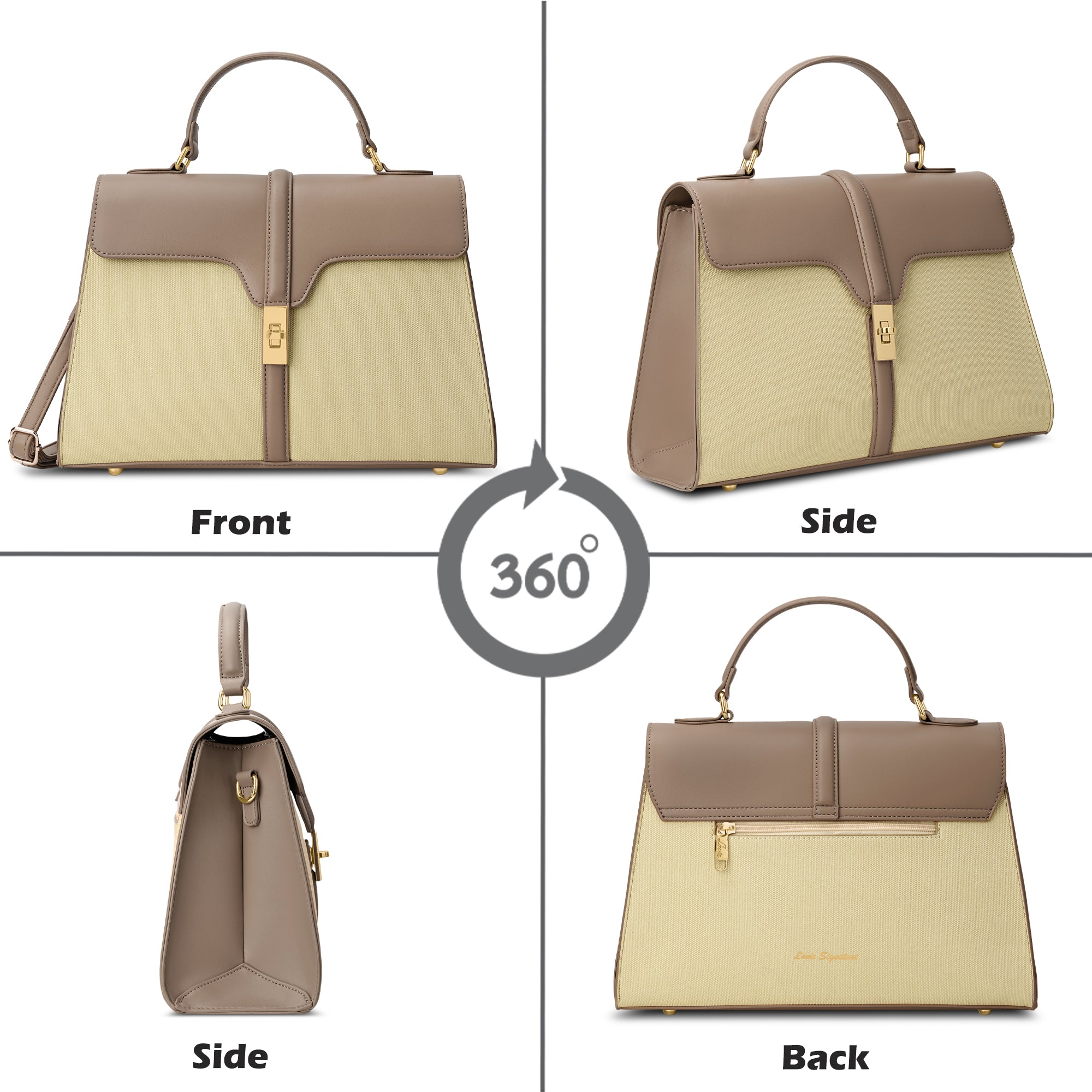 Canva Flap Medium Satchel Bag Beige