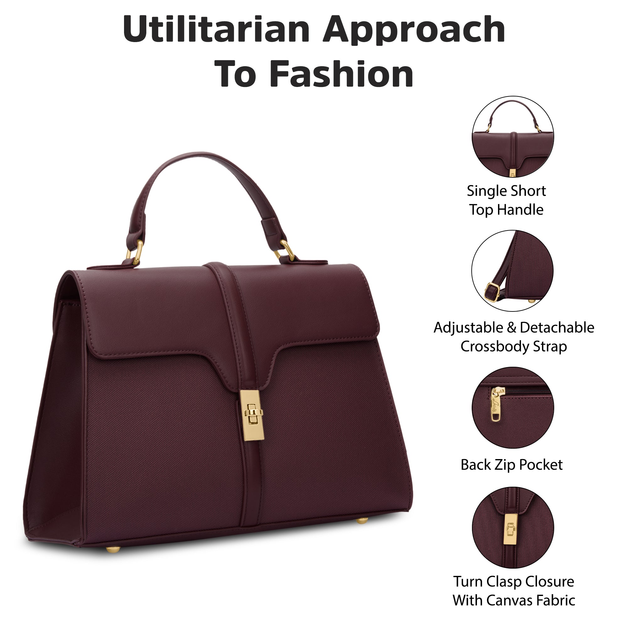 Canva Flap Medium Satchel Bag Wine