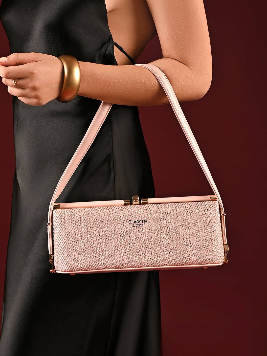 Glam Dazzle Horizontal Small Frame Bag Beige