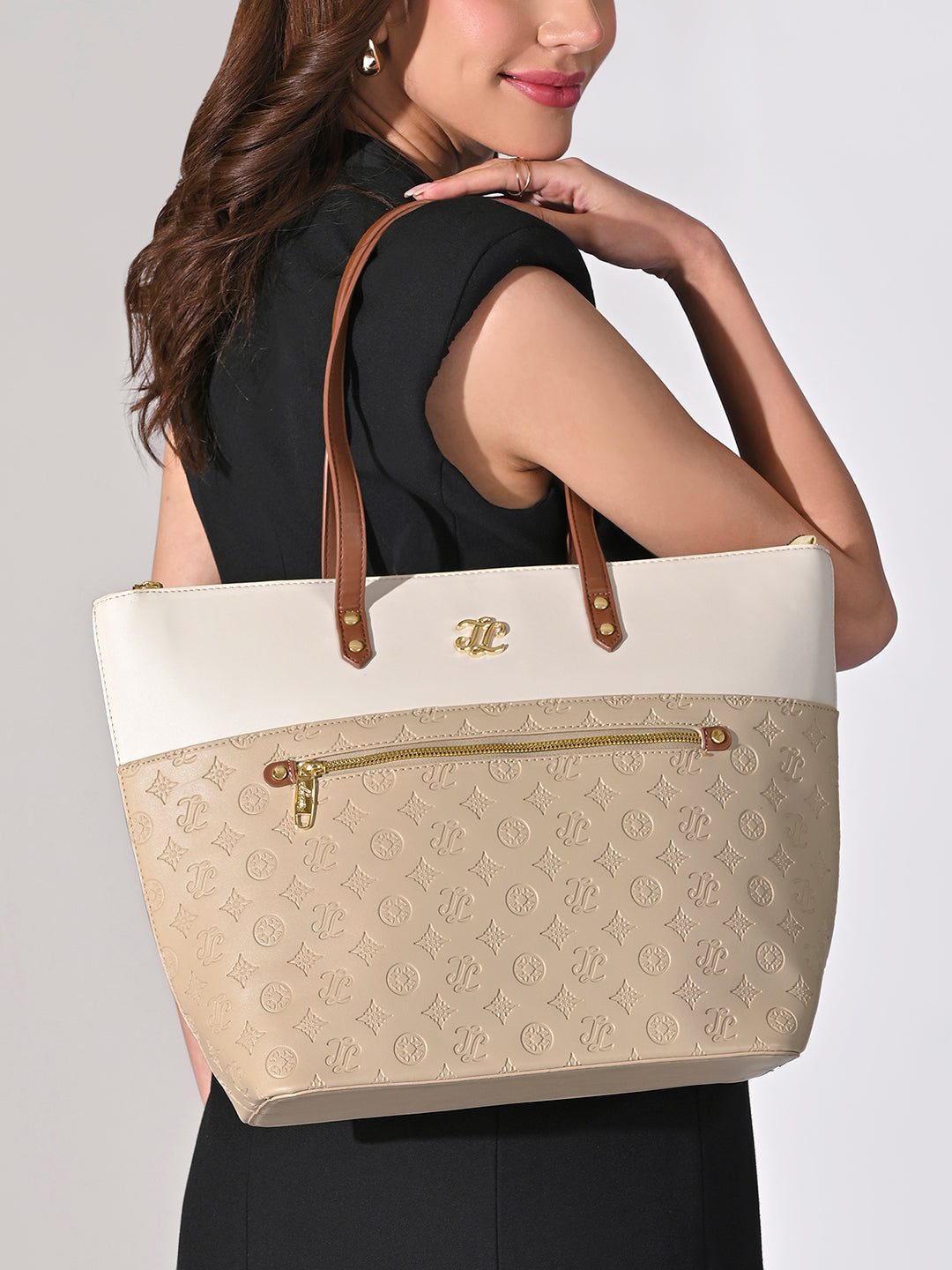 Colourblock Newyork Large Tote Bag Beige