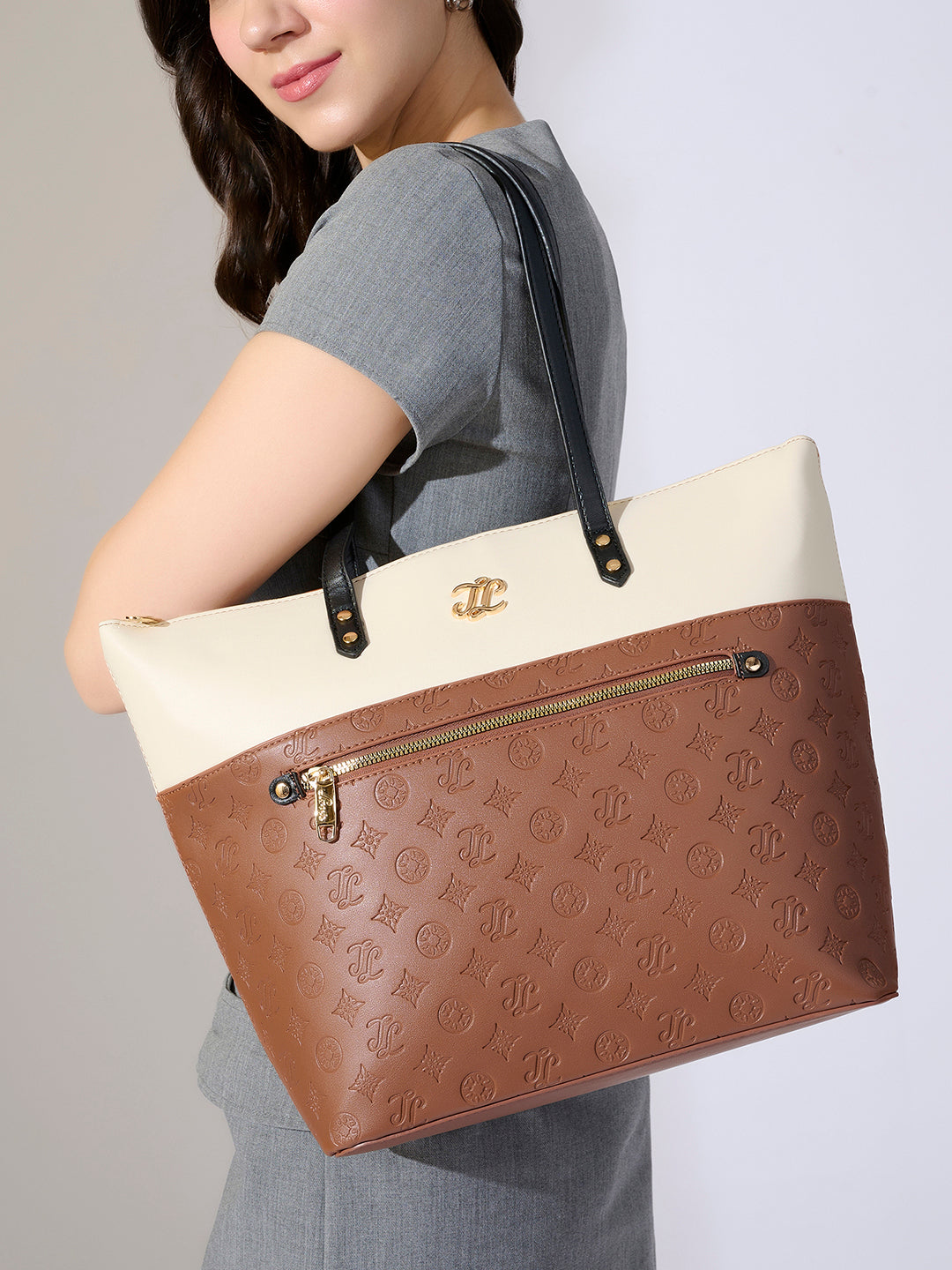 Colourblock Newyork Large Tote Bag Tan