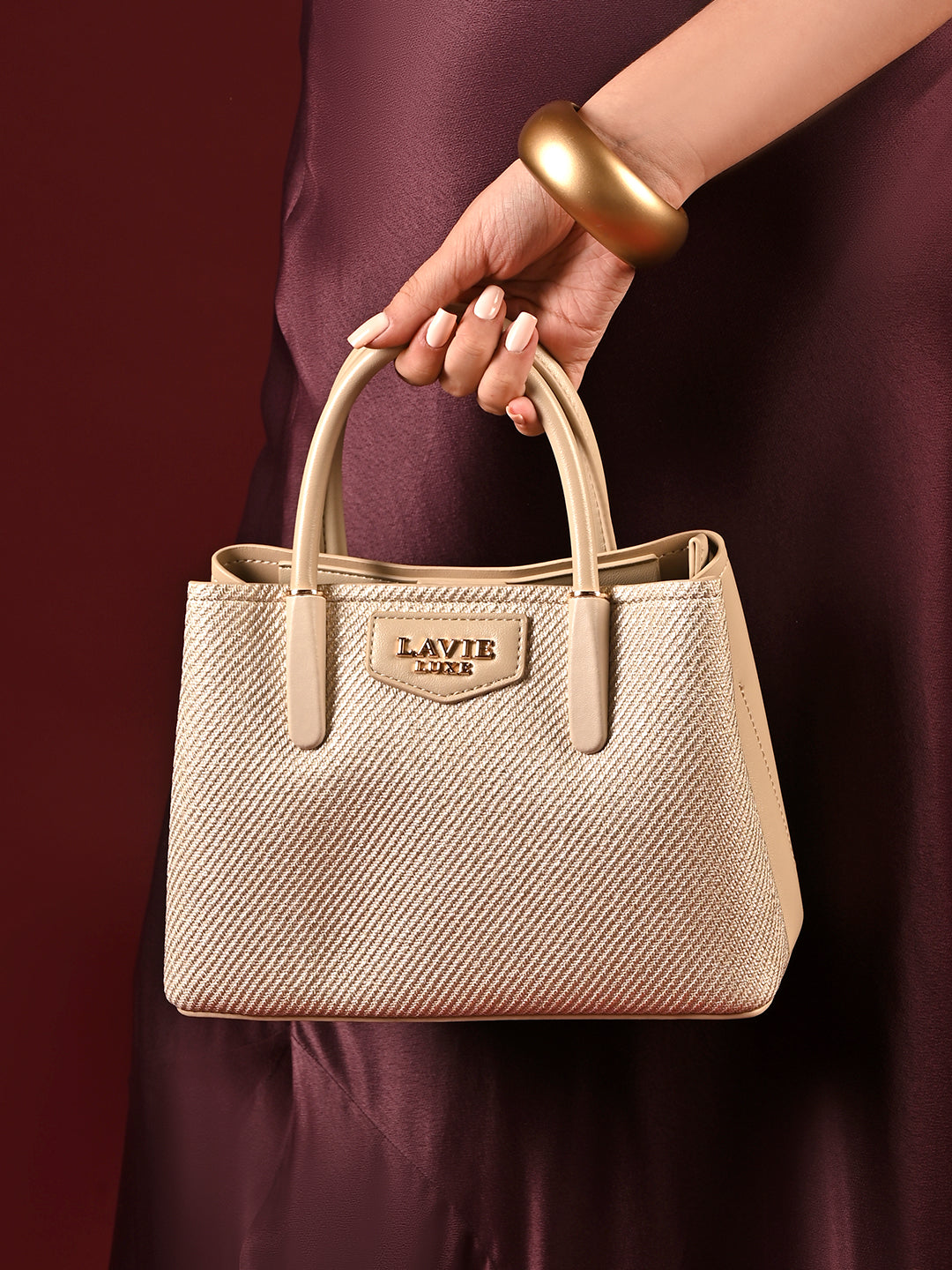 Glam Bella 3 Comparment Small Handbag Beige