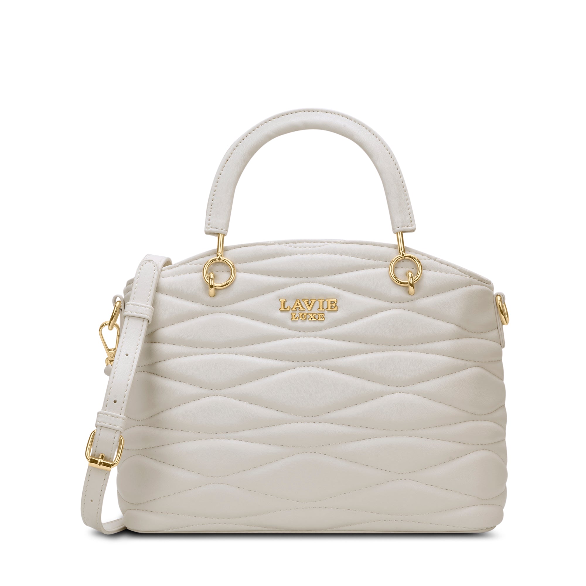 Lucie Quilted Small Satchel Bag Off White
