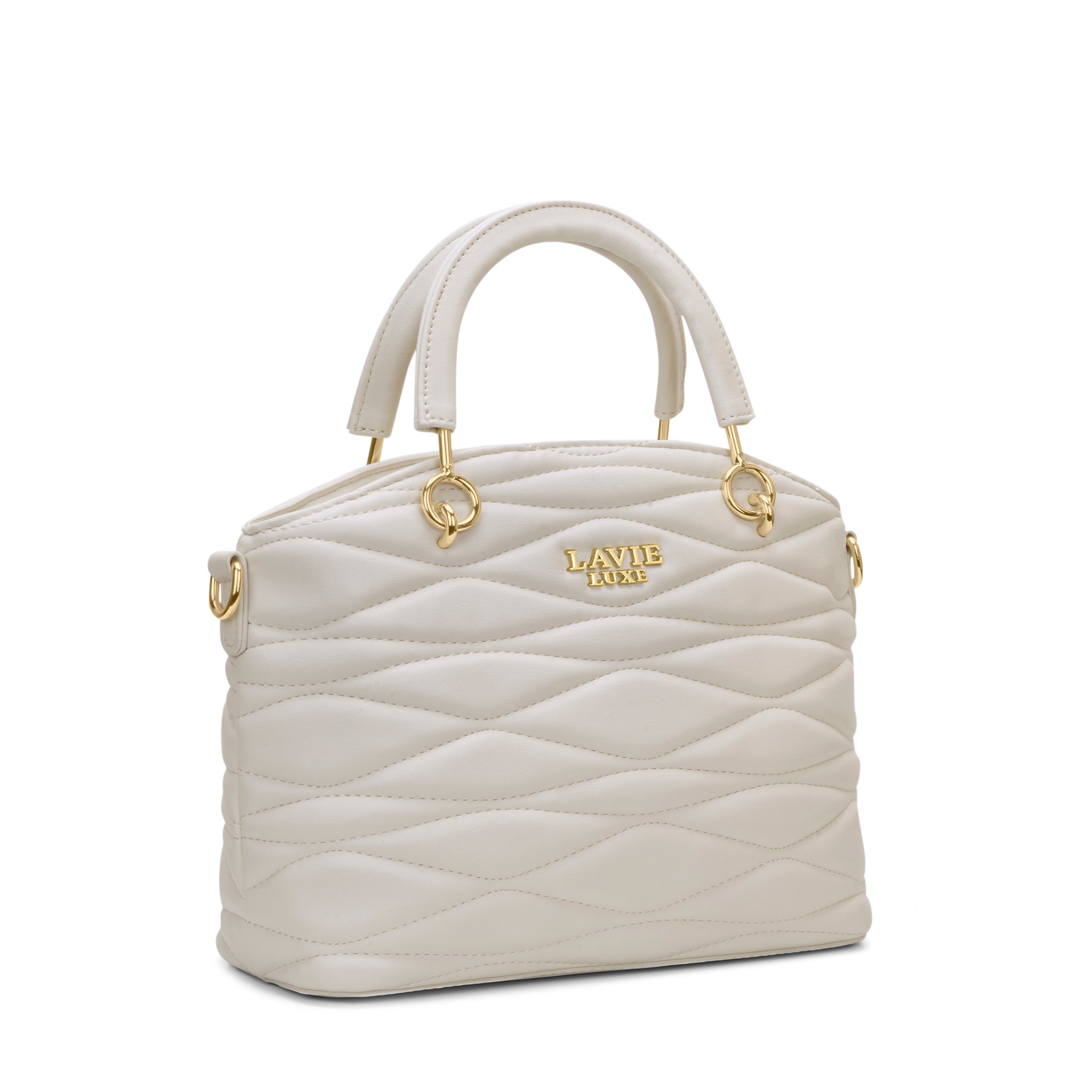 Lucie Quilted Small Satchel Bag Off White