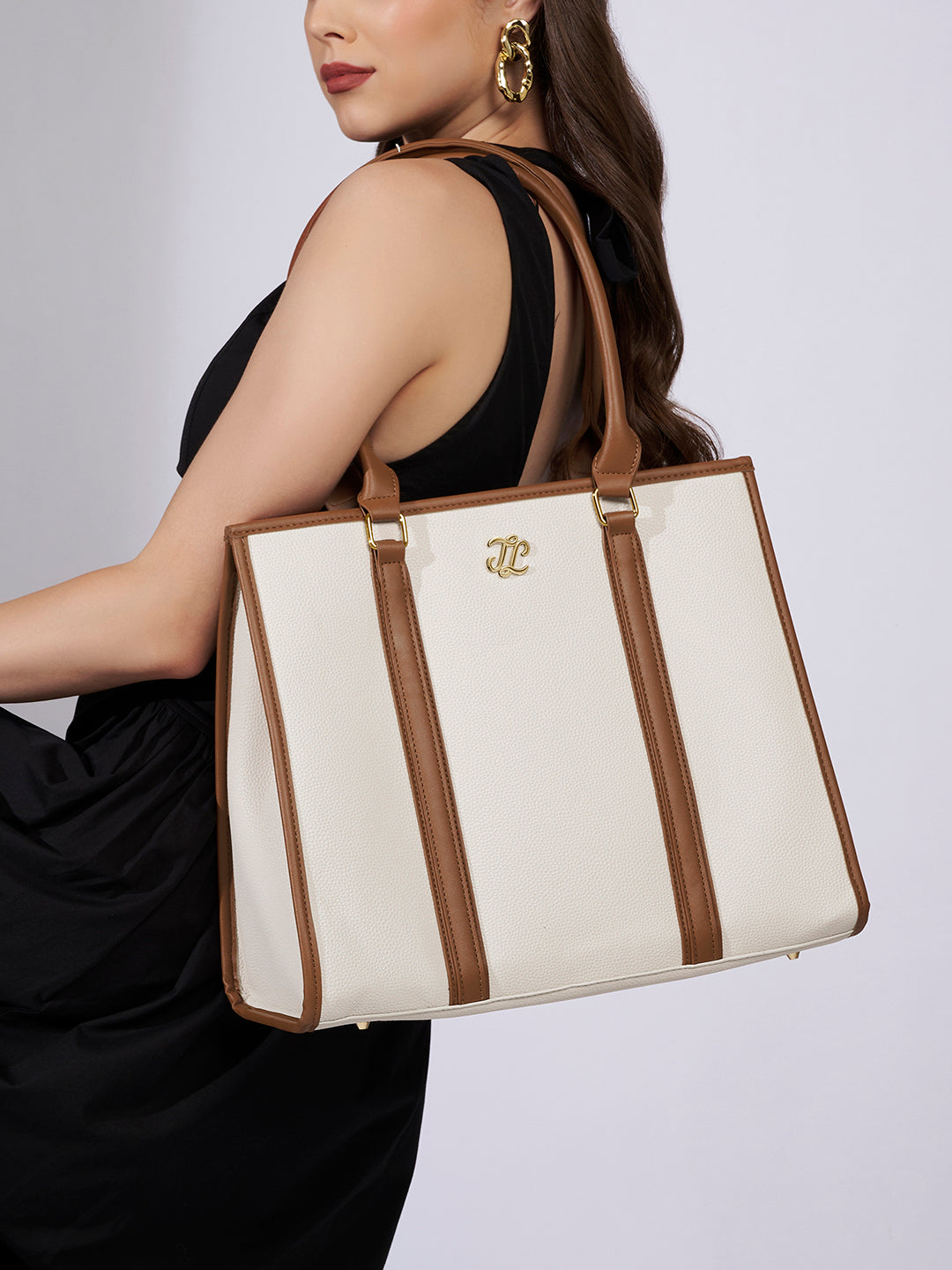 Winslet Medium Box Satchel Bag Ladies Handbag Off White / Tan