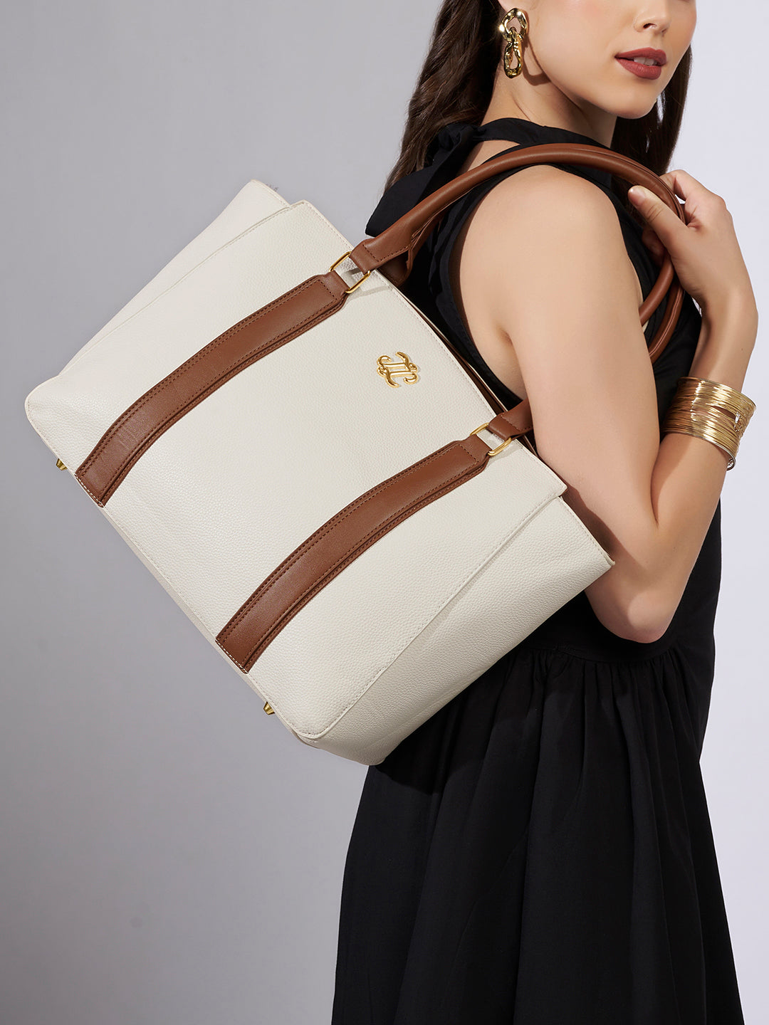 Sierra Large Tote Bag Ladies Handbag Off White / Tan