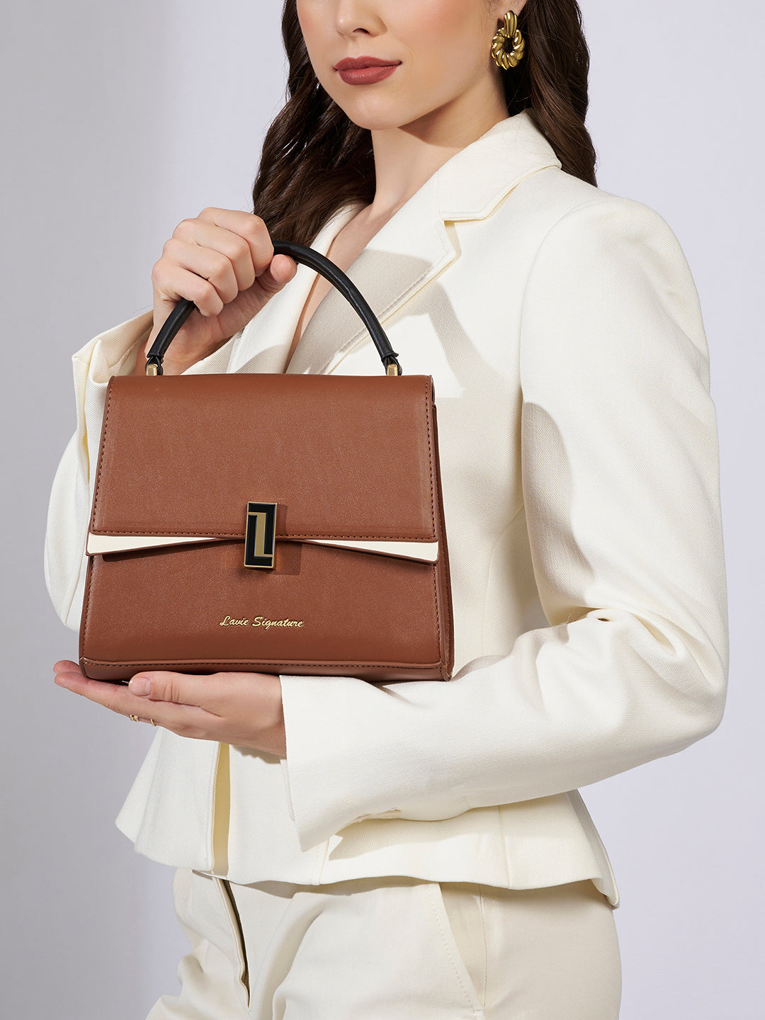 Winston Flap Satchel Bag Ladies Handbag Tan