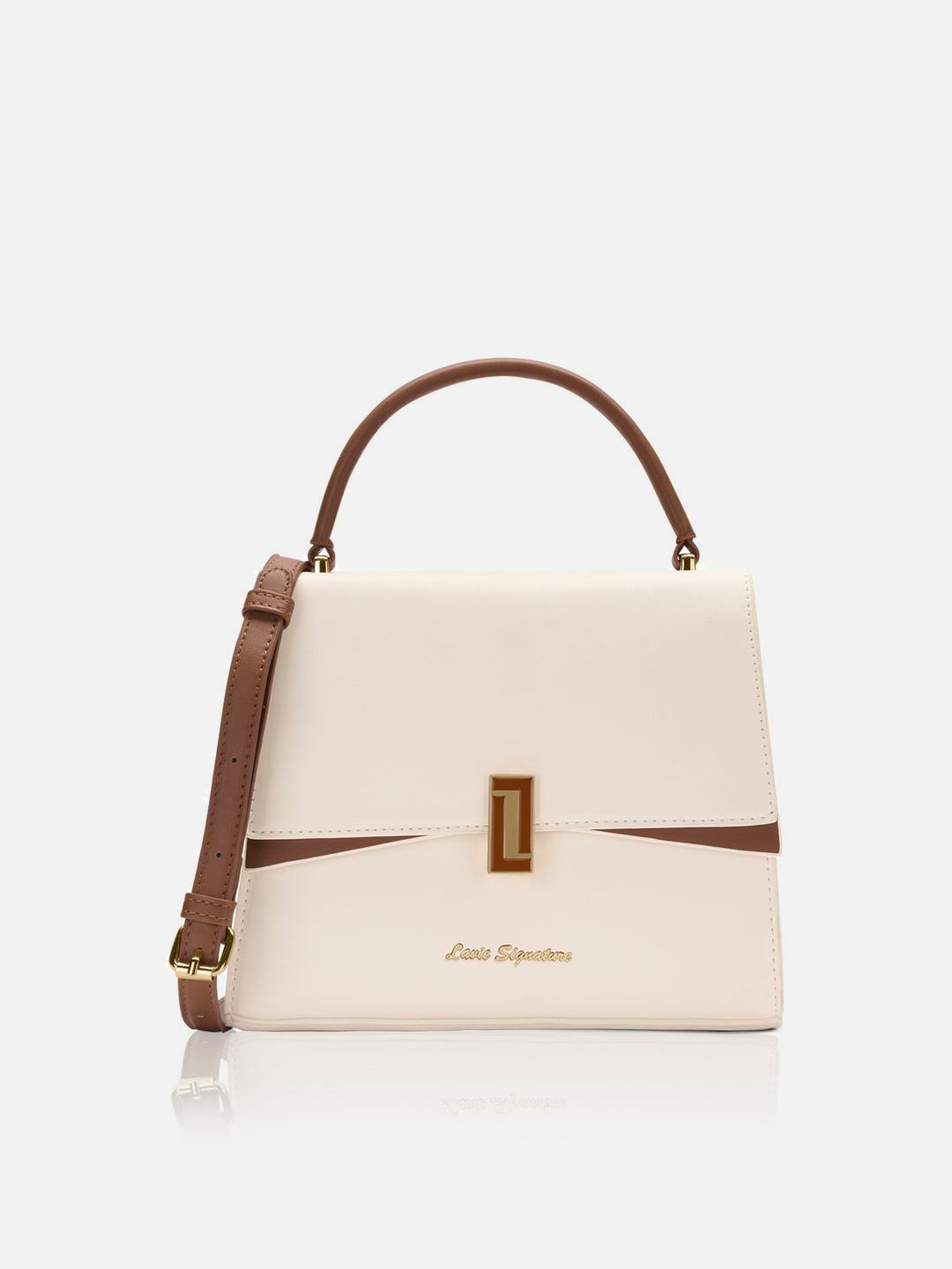 Winston Flap Ladies Medium Off White & Tan Satchel Bag