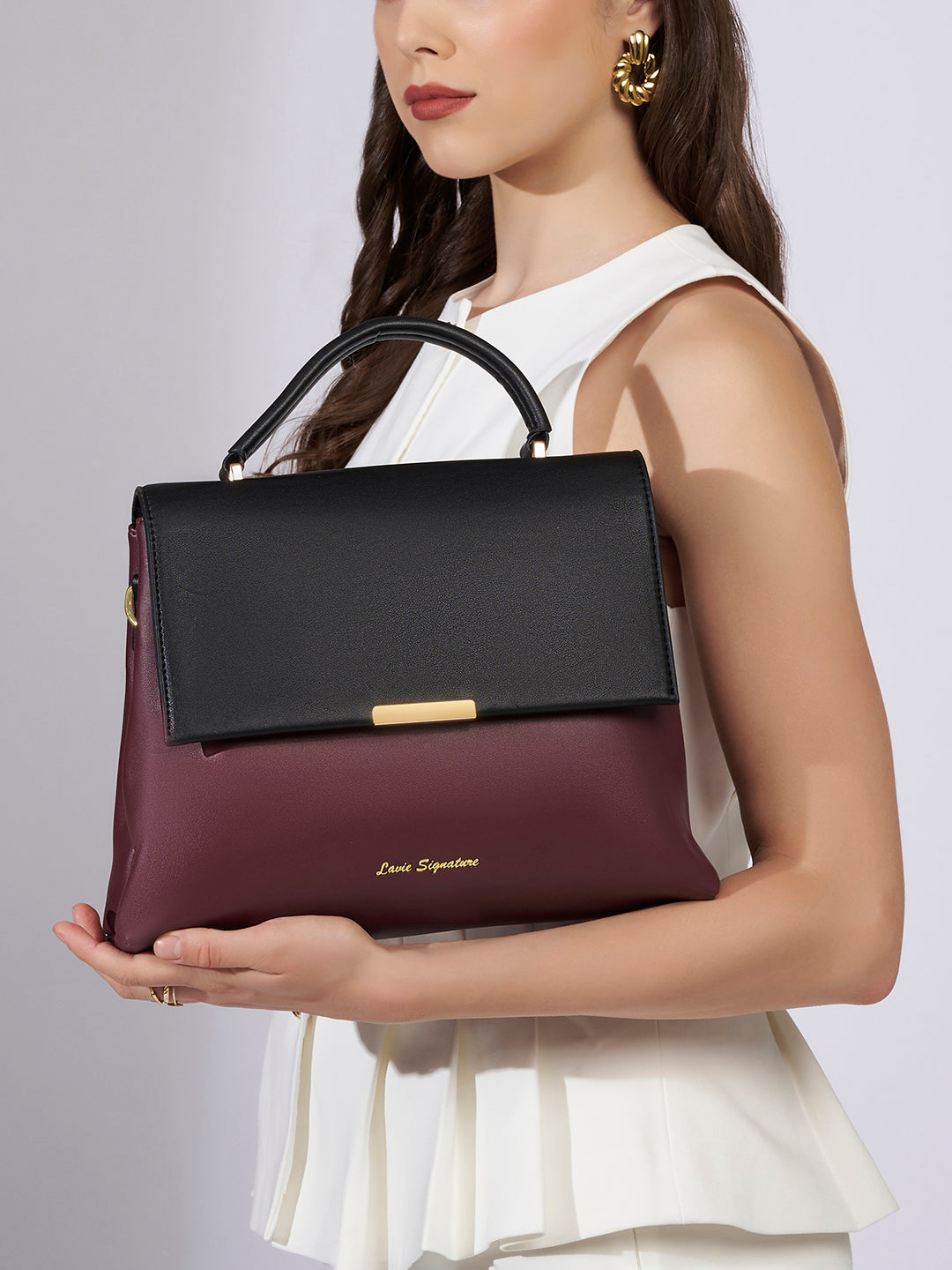 Aspen 2C Flap Satchel Bag Ladies Handbag Maroon
