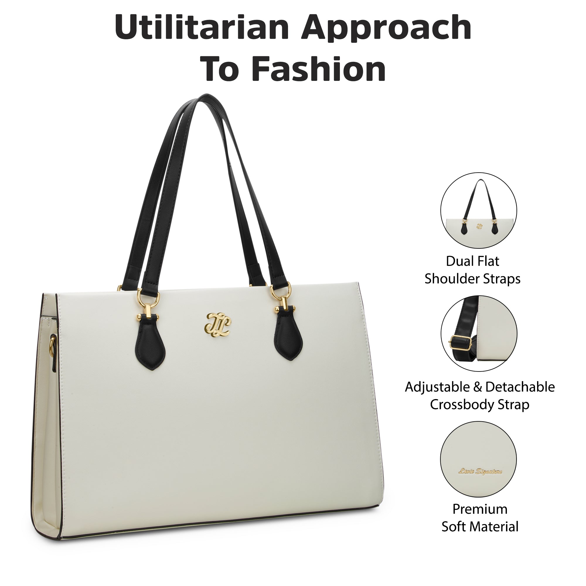 Hayes Laptop 3C Satchel Bag Ladies Handbag Off White