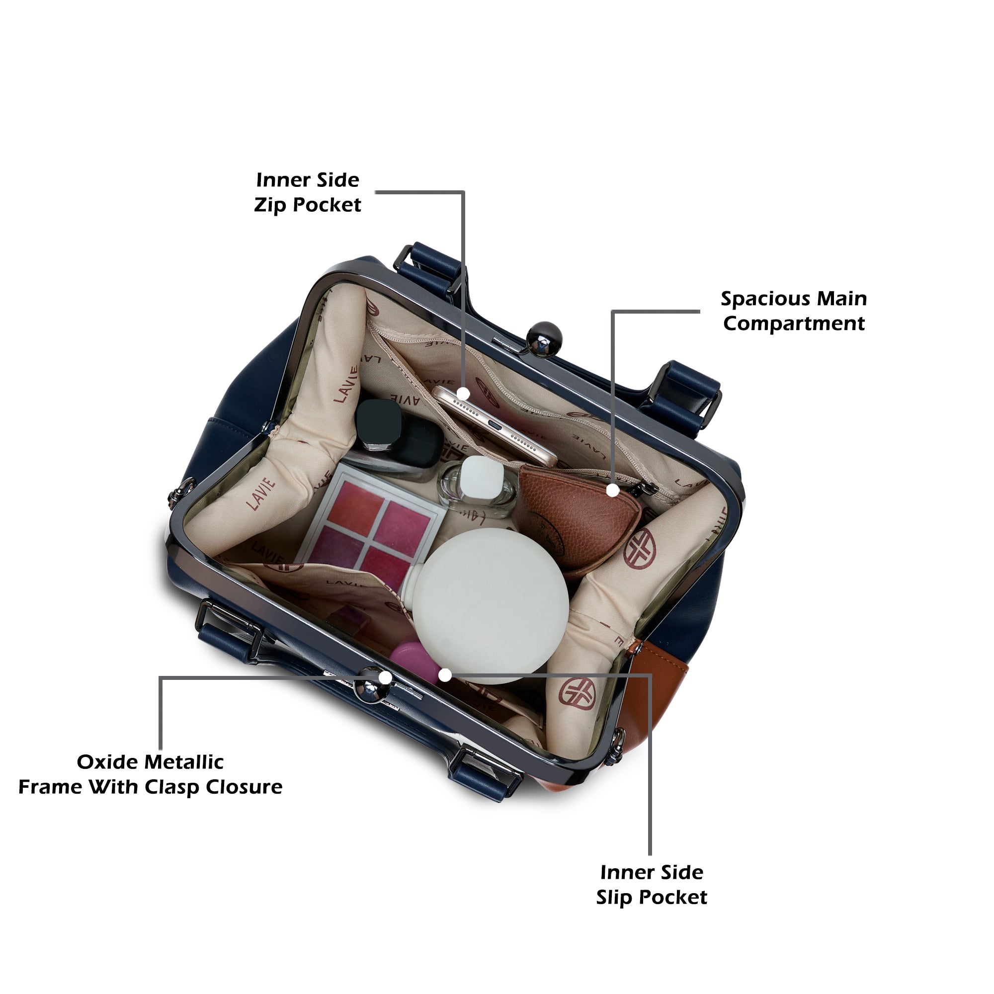 Macon Large Frame Bag Navy/Tan